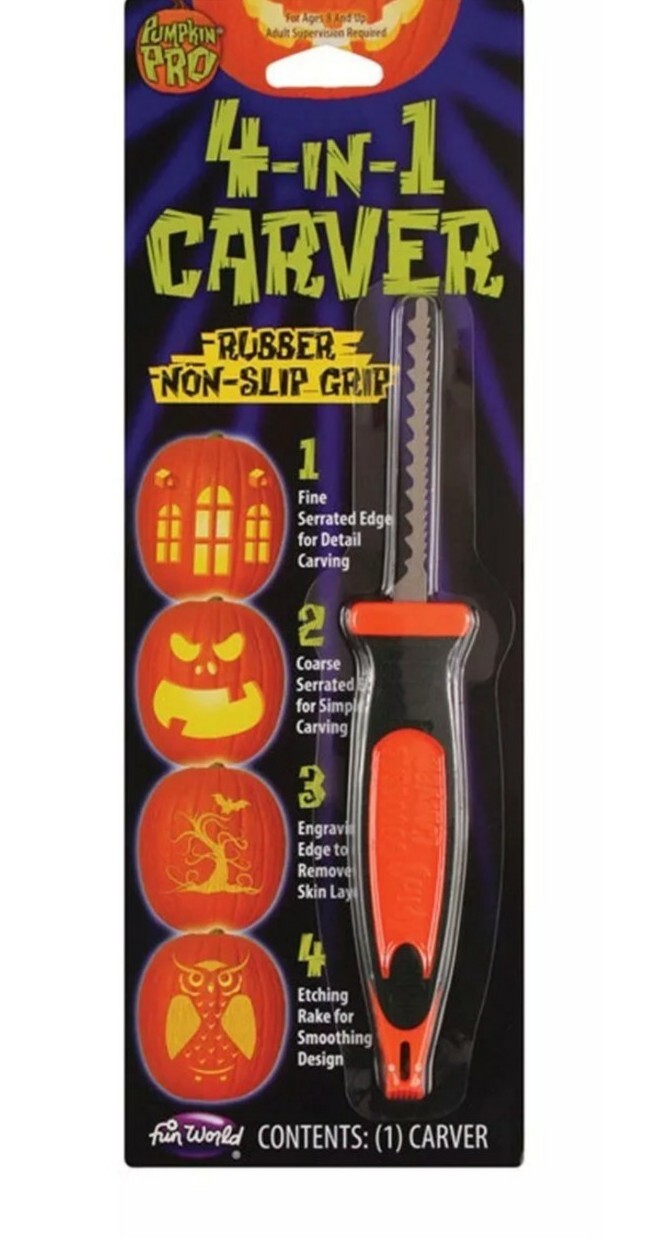 Fun World 94671CS Pumpkin Pro 4-in-1 Carving Tool Accessory 1/4 W x 1-1/8 L in.