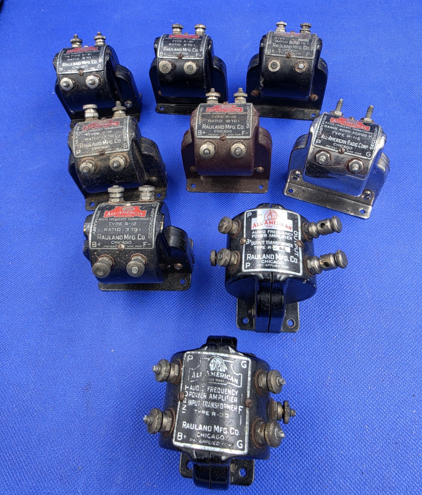 Lot of 9 Rauland All-American Audio Interstage Transformers R-21 R-12 R-10
