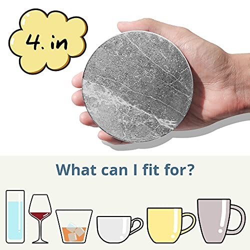 Coasters for Drinks Absorbent, Living Room Decor, Ceramic 6 Pack Cement Marble