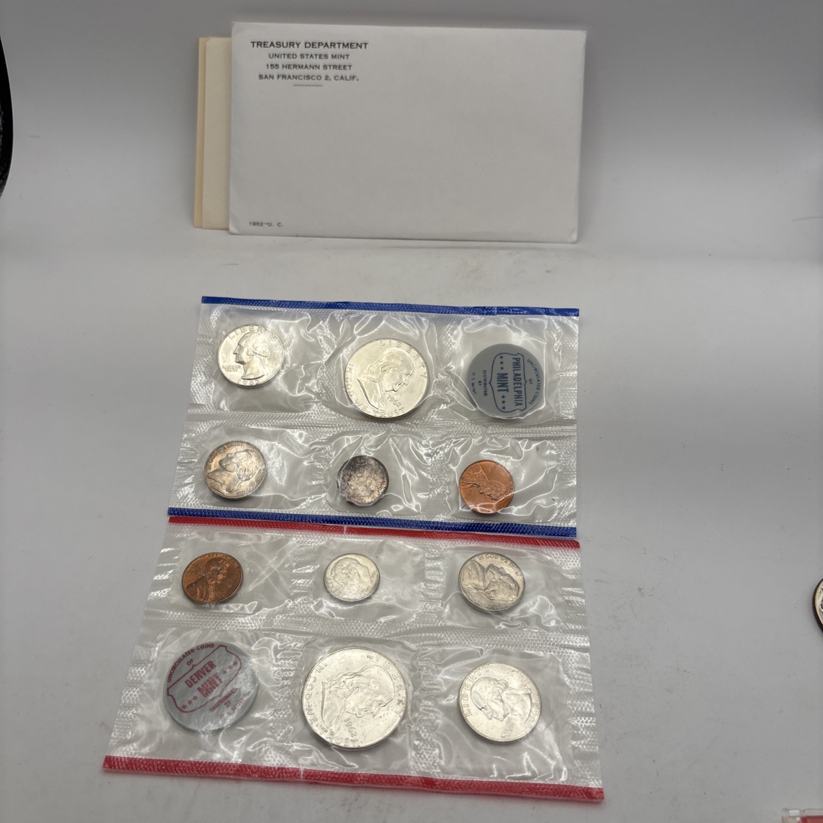 1962 P & D US Mint Set Uncirculated 10 Coin Set OGP 90% Silver Franklin