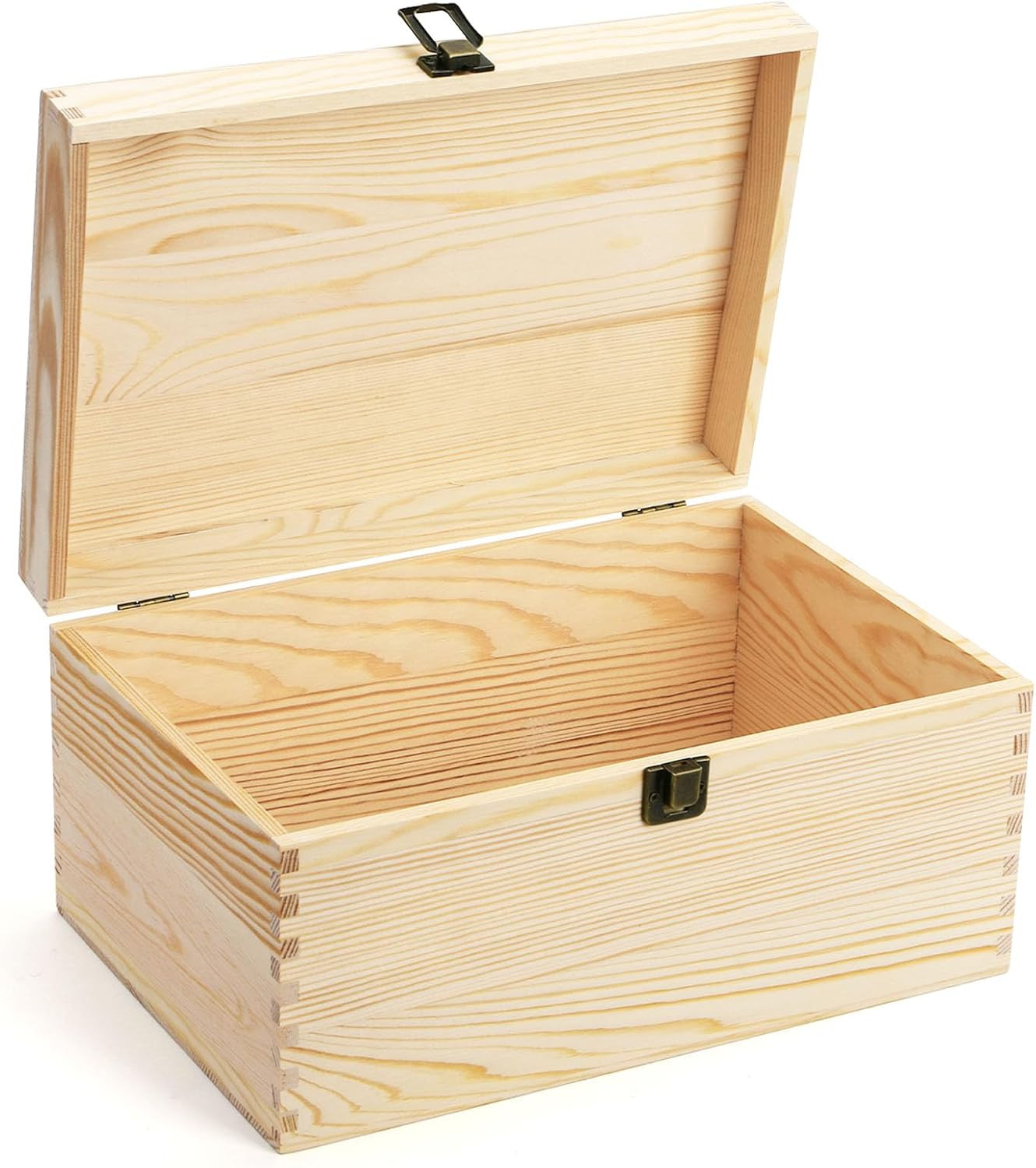 Unfinished Wooden Box with Hinged Lid, 12 X 8 X 6 Inch Large Memory Box for Craf