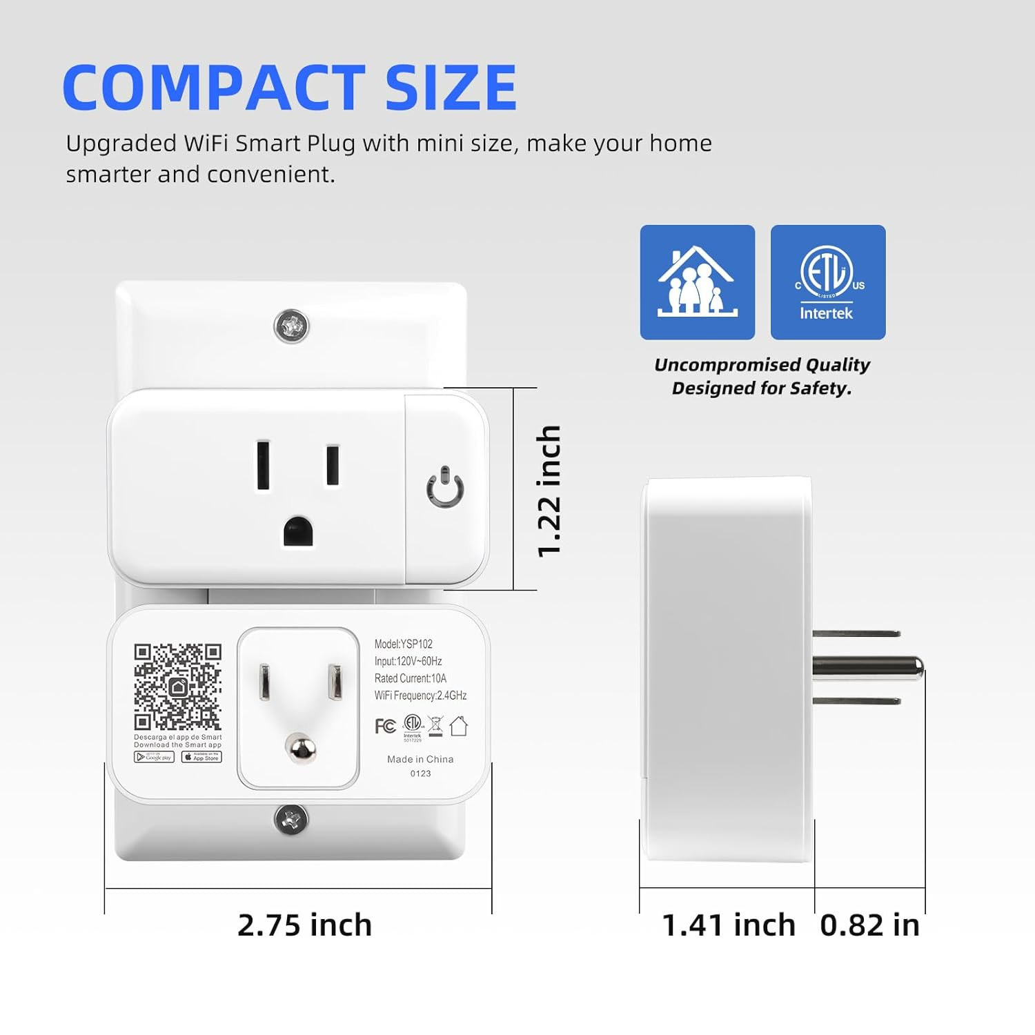 Mini Smart Plug, 15A Wifi Plugs Work with Alexa & Google Assistant, Smart Outlet