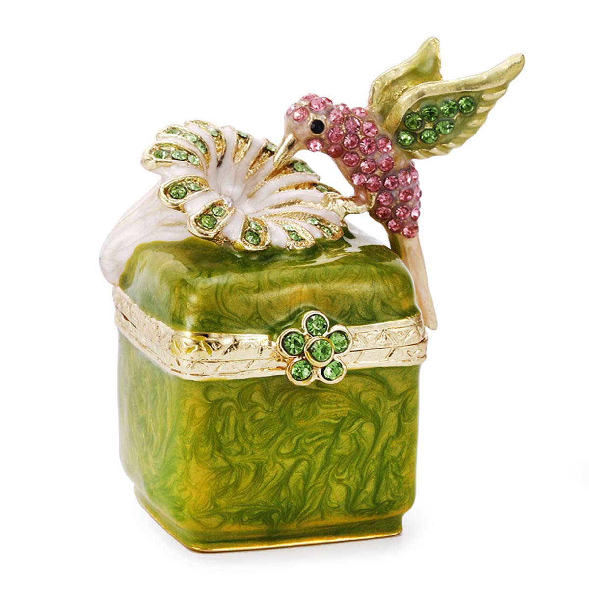 Vie jeune Hand Painted Enamel Hinged Trinket Box, Unique Mini Ring Necklace Jewe