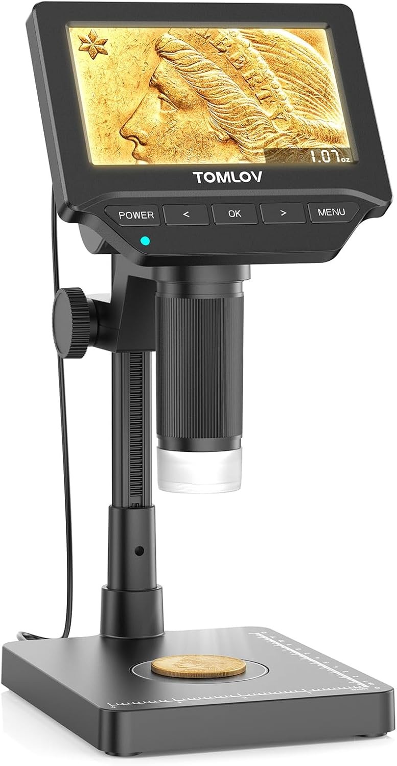 TOMLOV 200X Digital Microscope with Screen Error Coin Collector Scale Microscope
