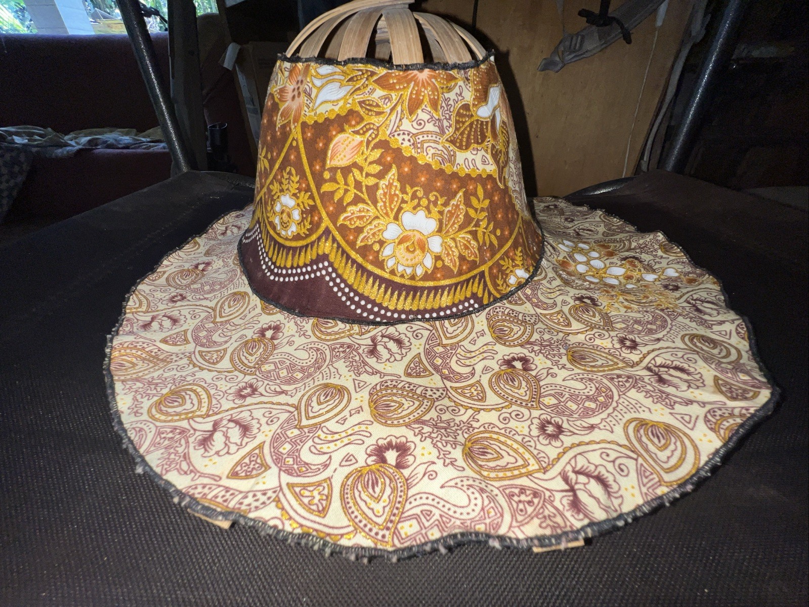 Foldable Wide Brim Sun Hat Boho Floral Bamboo Frame Packable Beach Hat