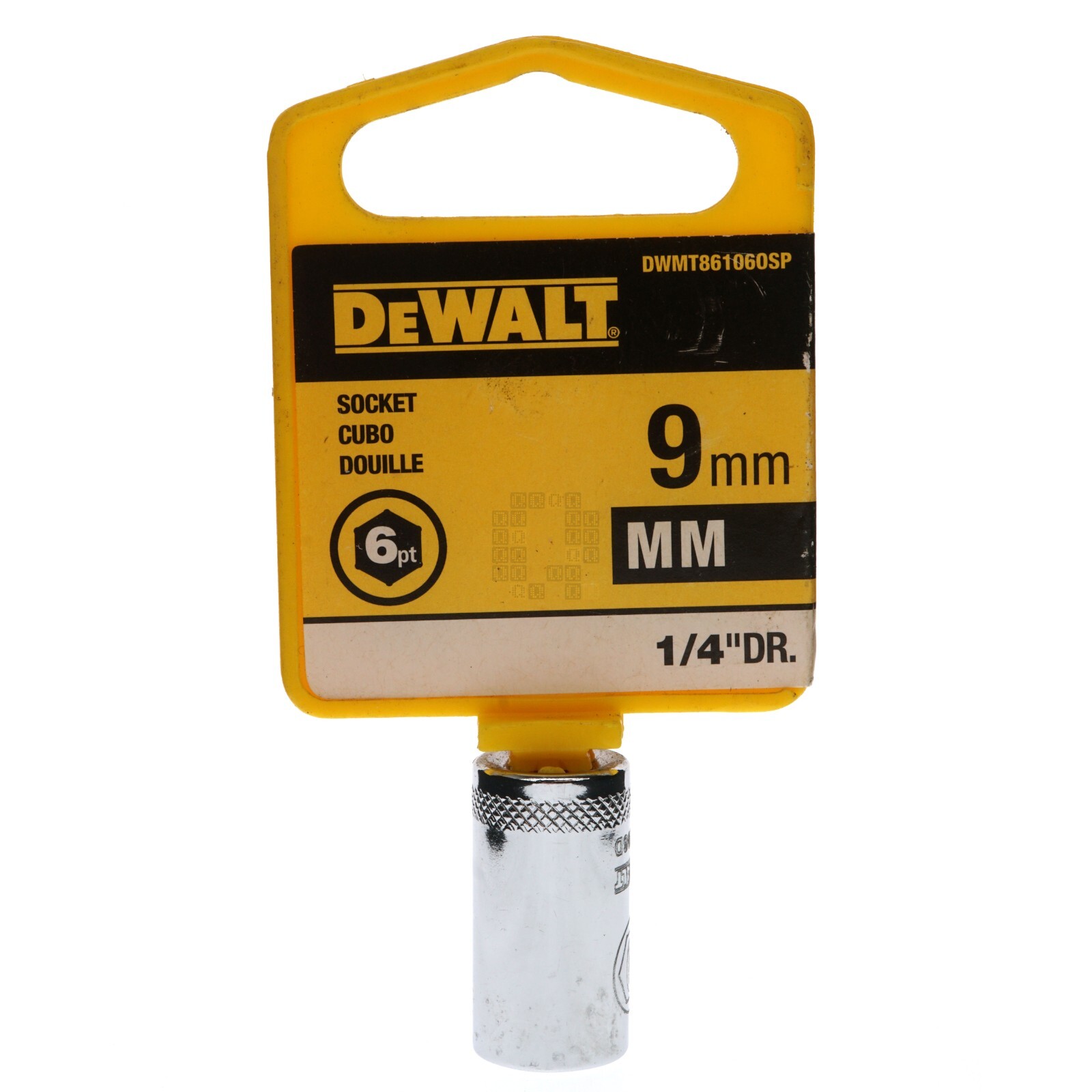 DeWALT DWMT86106OSP Metric Chrome Socket, 9mm 6-Point, 1/4" Drive, 86-106D