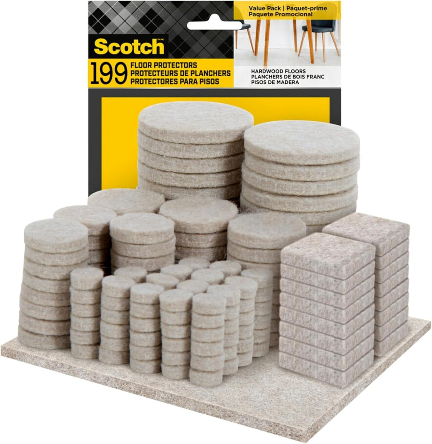 Scotch Beige Felt Pads Assorted Sizes 199/Pack (FP845 199NA)