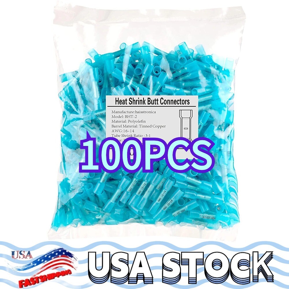 100Pcs Waterproof Electrical Heat Shrink Wire Butt Connectors Terminals Crimp US