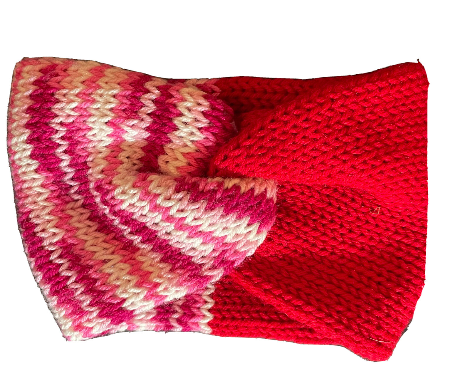 HAND MADE KNITTED,TWISTED EAR WARMER. COLOR. (RED & RED,WHITE,PINK MIX)
