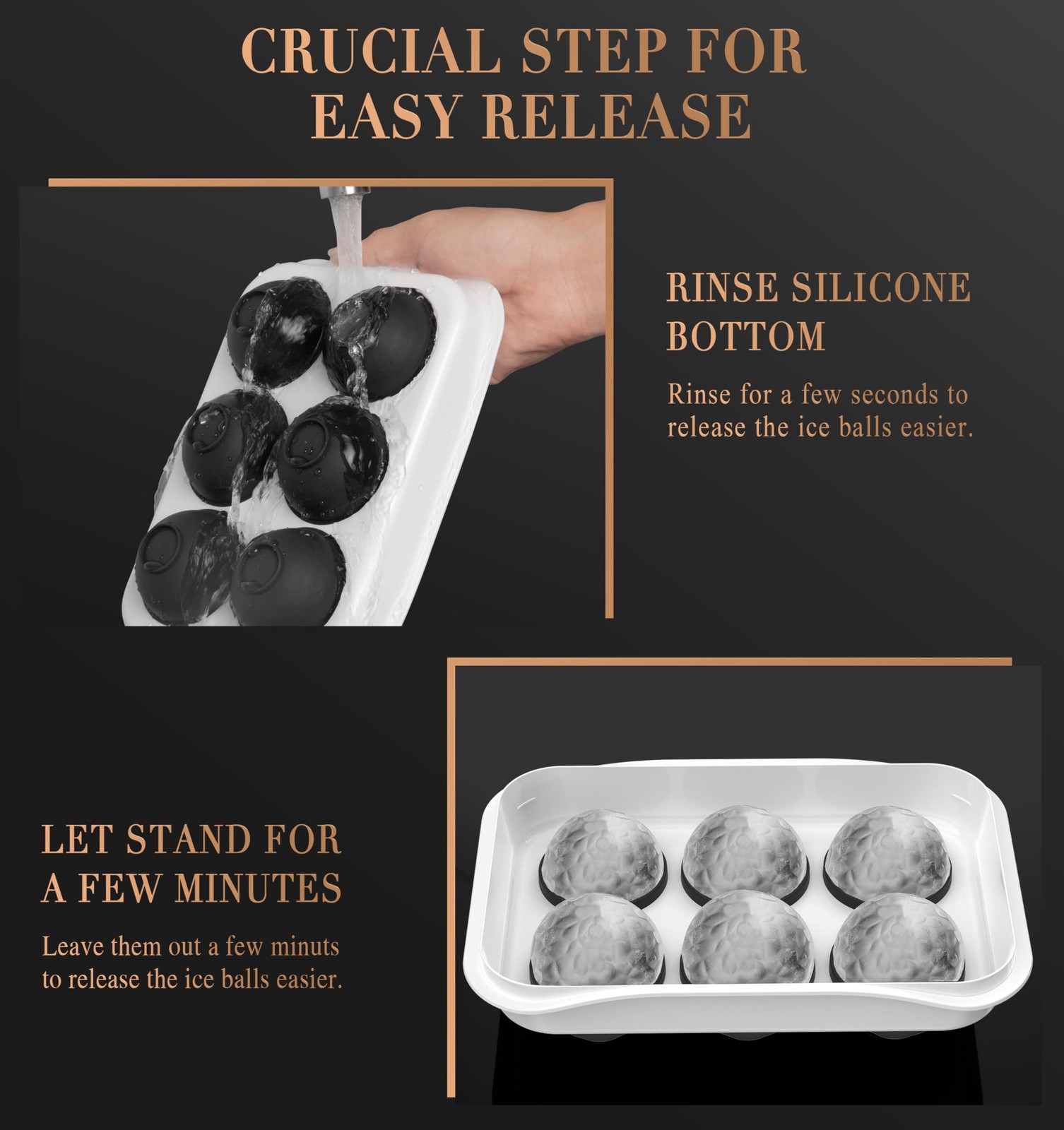 6-Cavity Ice Ball Maker Easy Release Silicone Round Ice Cube Trays with Lids