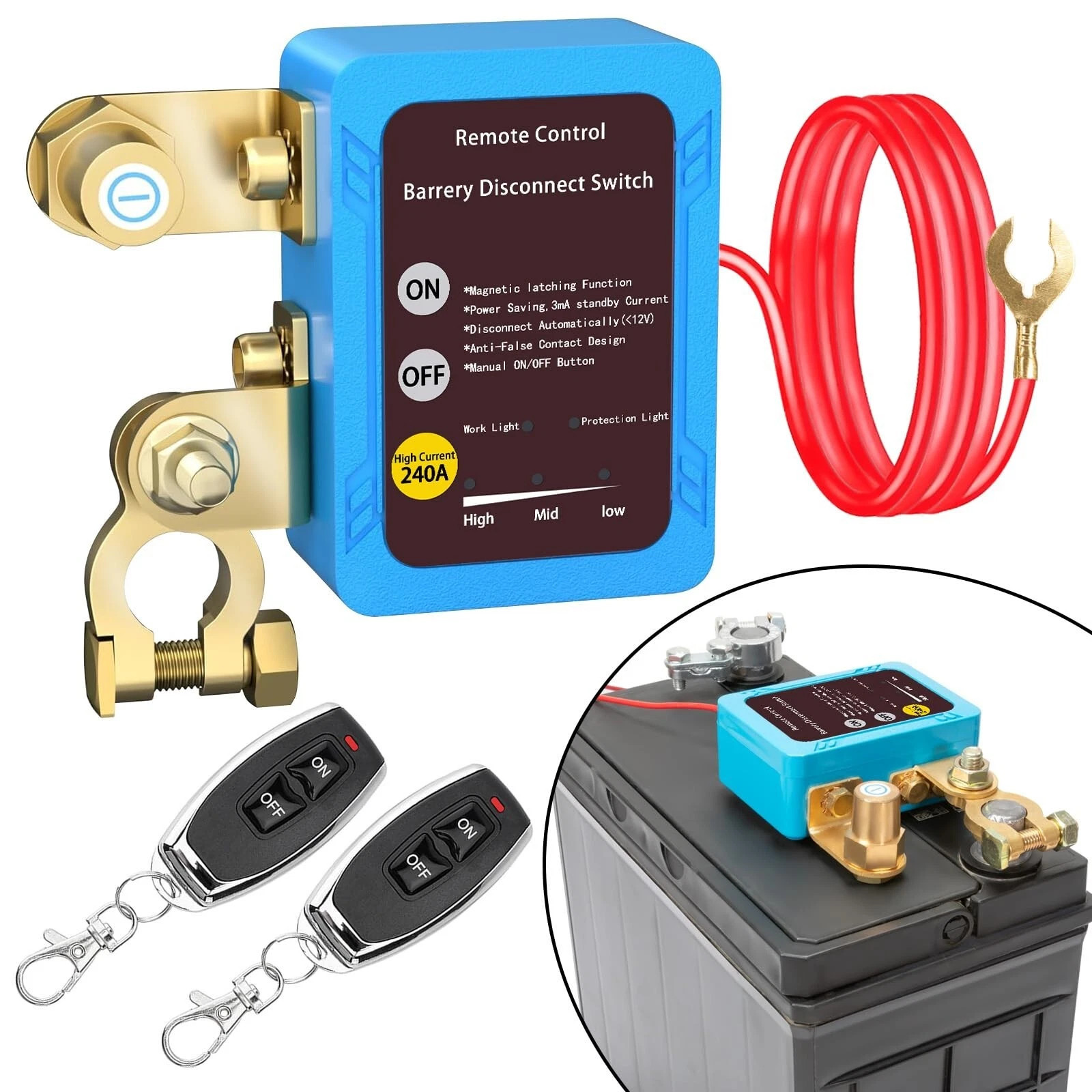 Upgrade Smart Voltage Kill Switch Remote Battery Disconnect Switch 12V/24V 240A