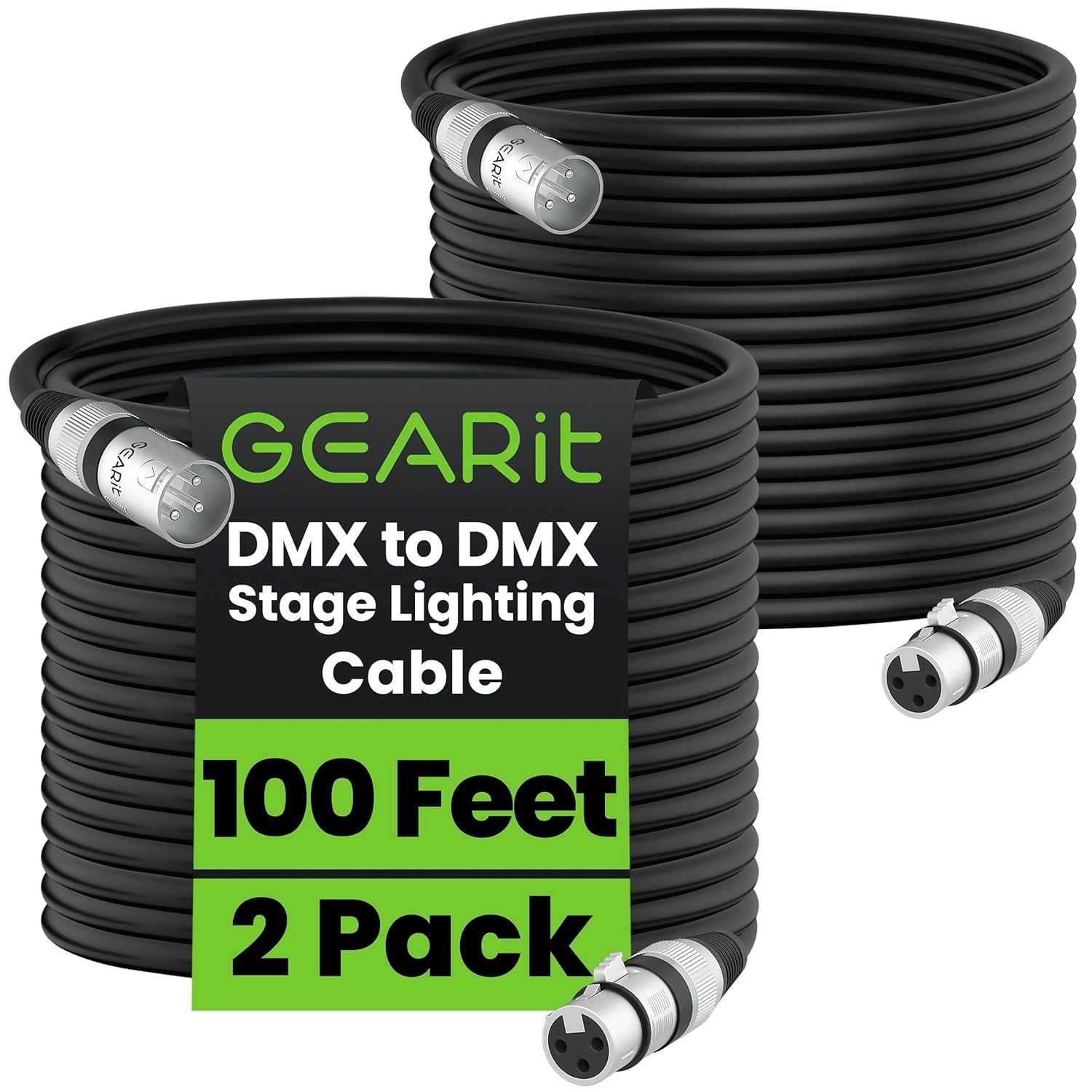 Universal 100 ft DMX Cable 2 Pack - 3 Pin XLR for Professional Sound System Use