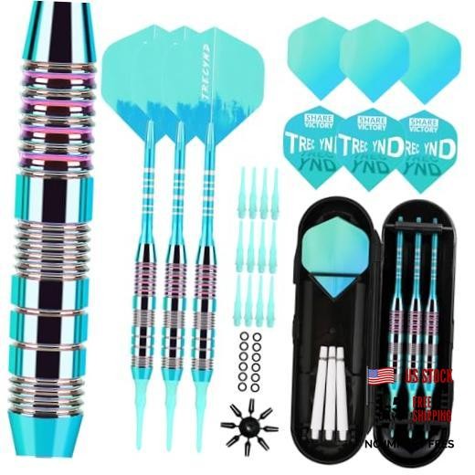 Soft Tip Darts Set 3 Aluminum Shaft Professional Darts Plastic Tip GREEN-BLUE