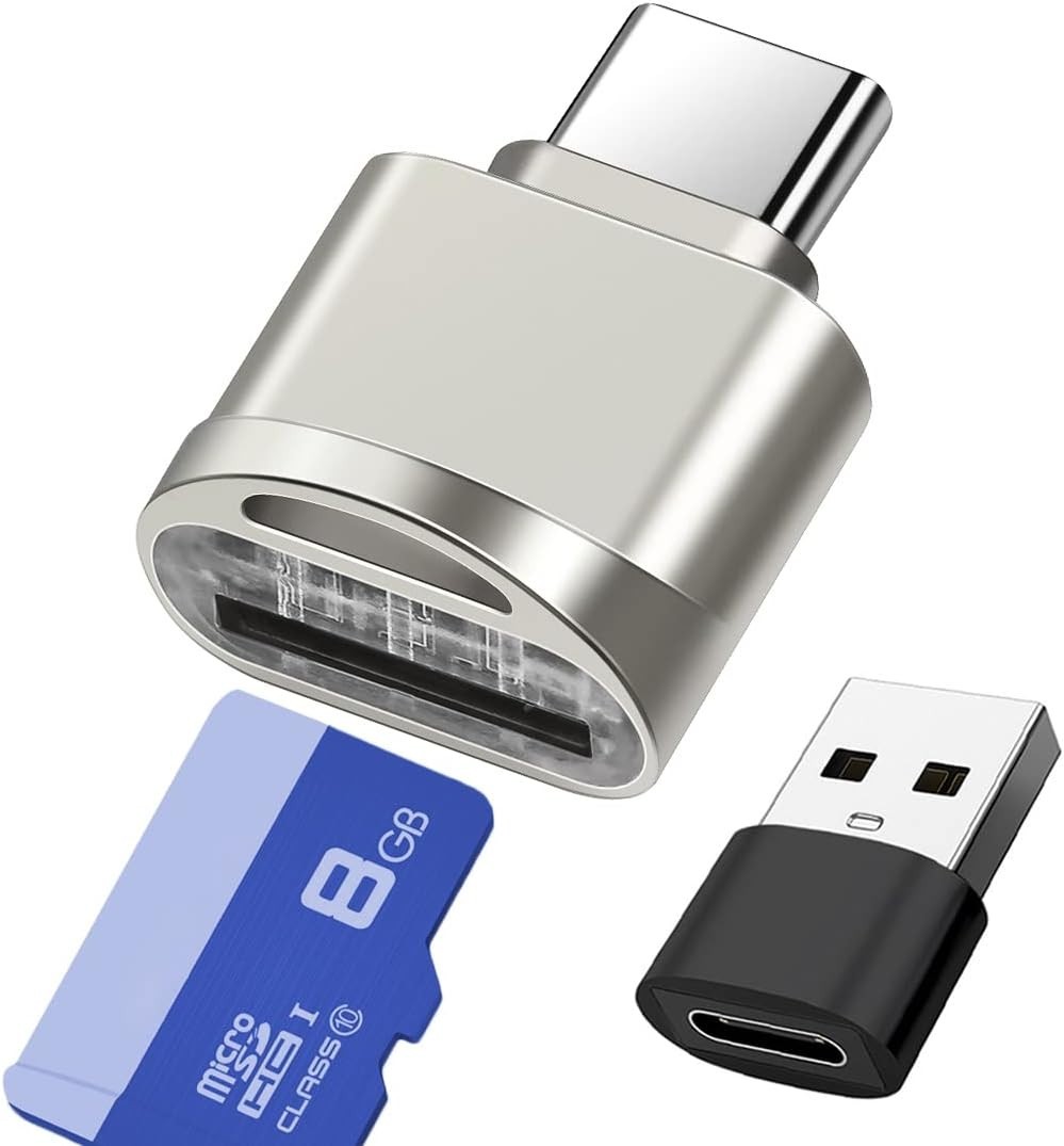 Portable Micro SD Card Reader for Laptops & Smartphones - USB C & USB Adapter