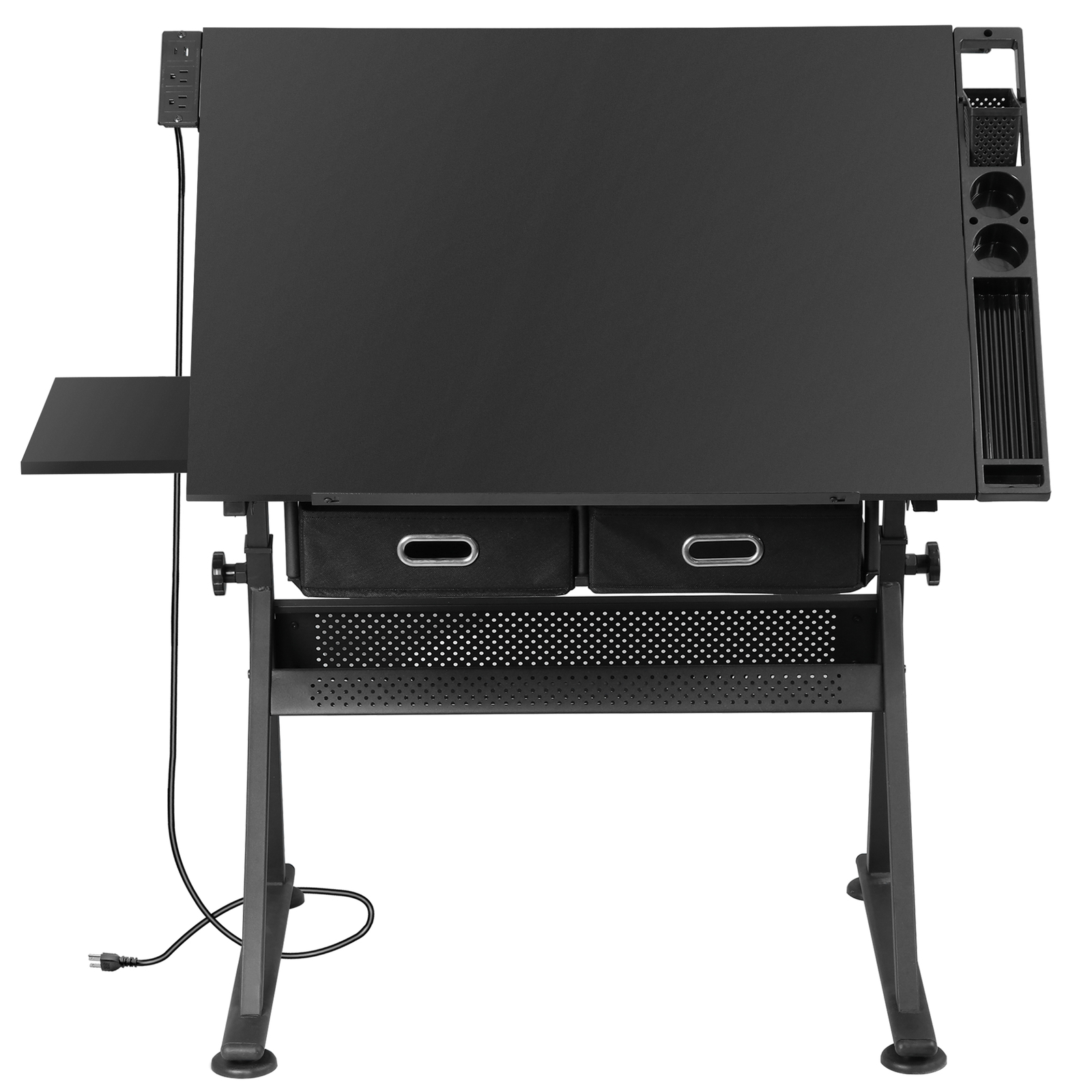 Adjustable Drafting Drawing Table Tabletop Tiltable w/ Stool & Outlet Black