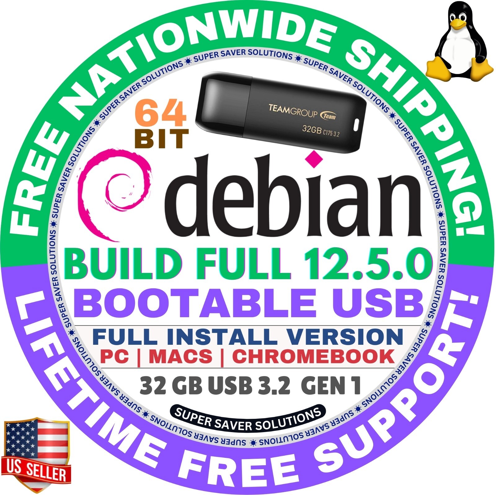 DEBIAN 12.5.0 LINUX OS LIVE/INSTALL DVD/USB, CINNAMON, XFCE, MATE, GNOME, KDE