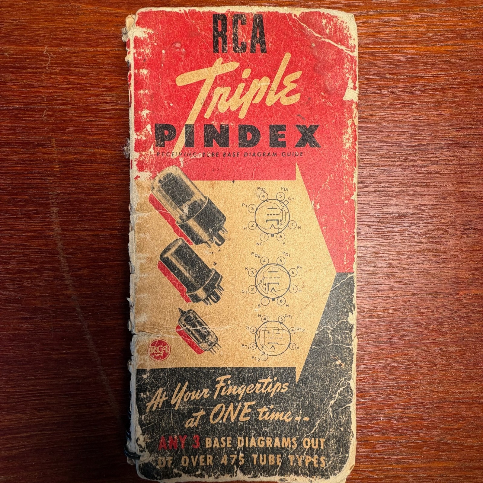 VINTAGE RCA TRIPLE PINDEX RECEIVING TUBE BASE DIAGRAM GUIDE 1948