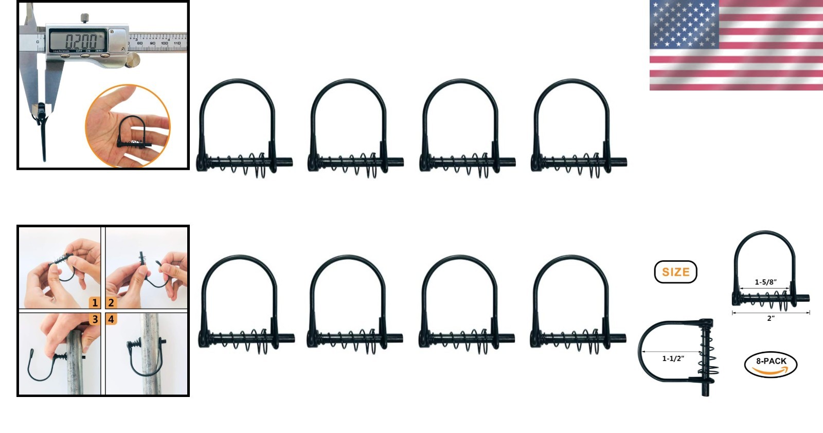 Durable 1 5/8 Inch Silent Spring Locking Pins - 8-Pack for Treestand Stability