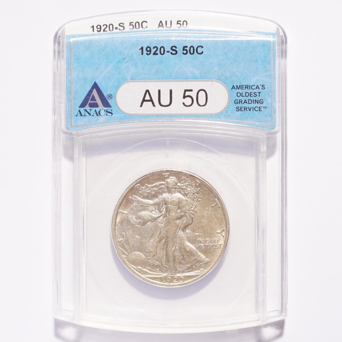 1920-S Liberty Walking Silver Half Dollar ANACS AU50