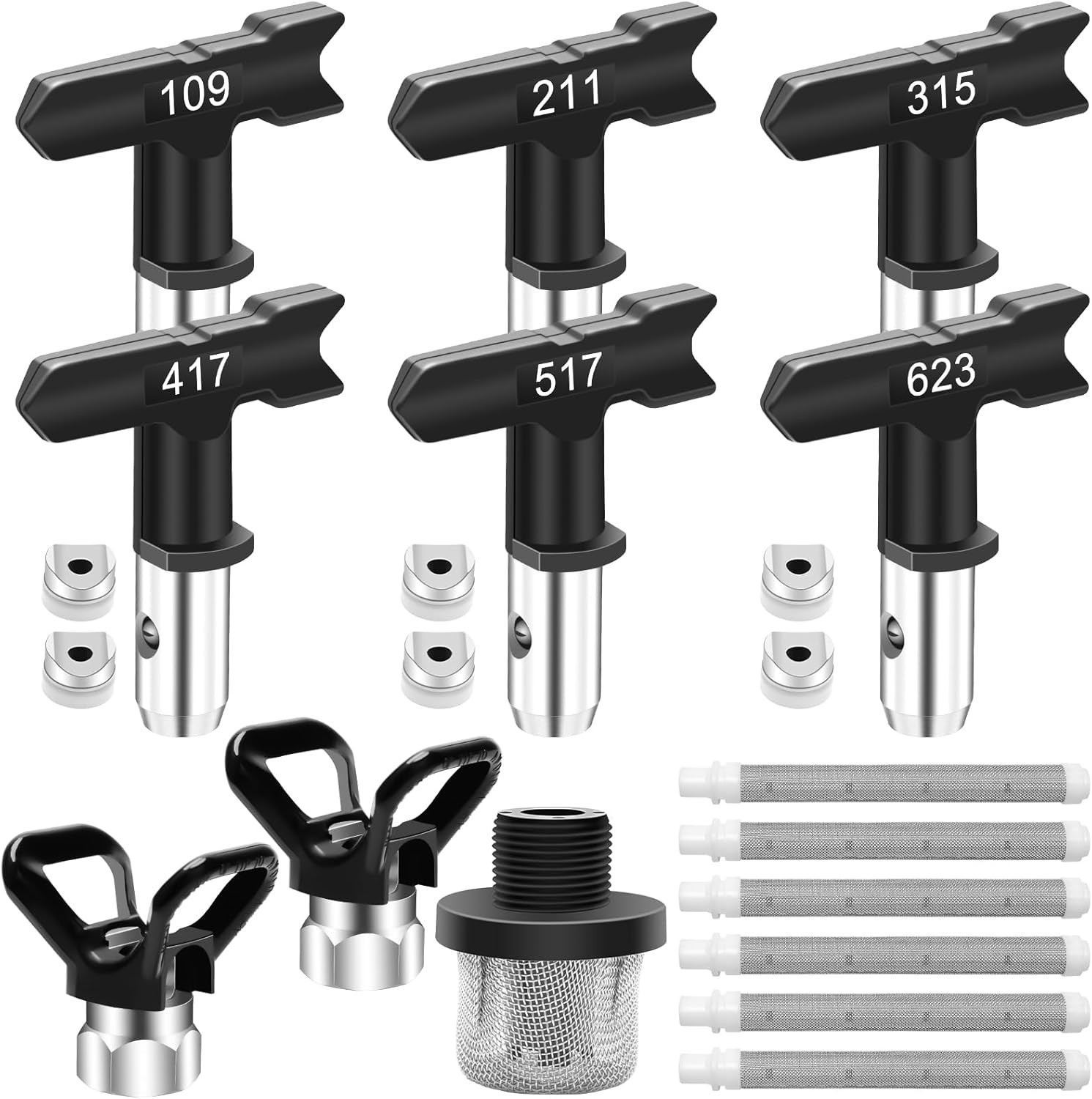 Coitak 15 Pieces Airless Paint Sprayer Tips Set, 6 Reversible Spray Nozzle Tips
