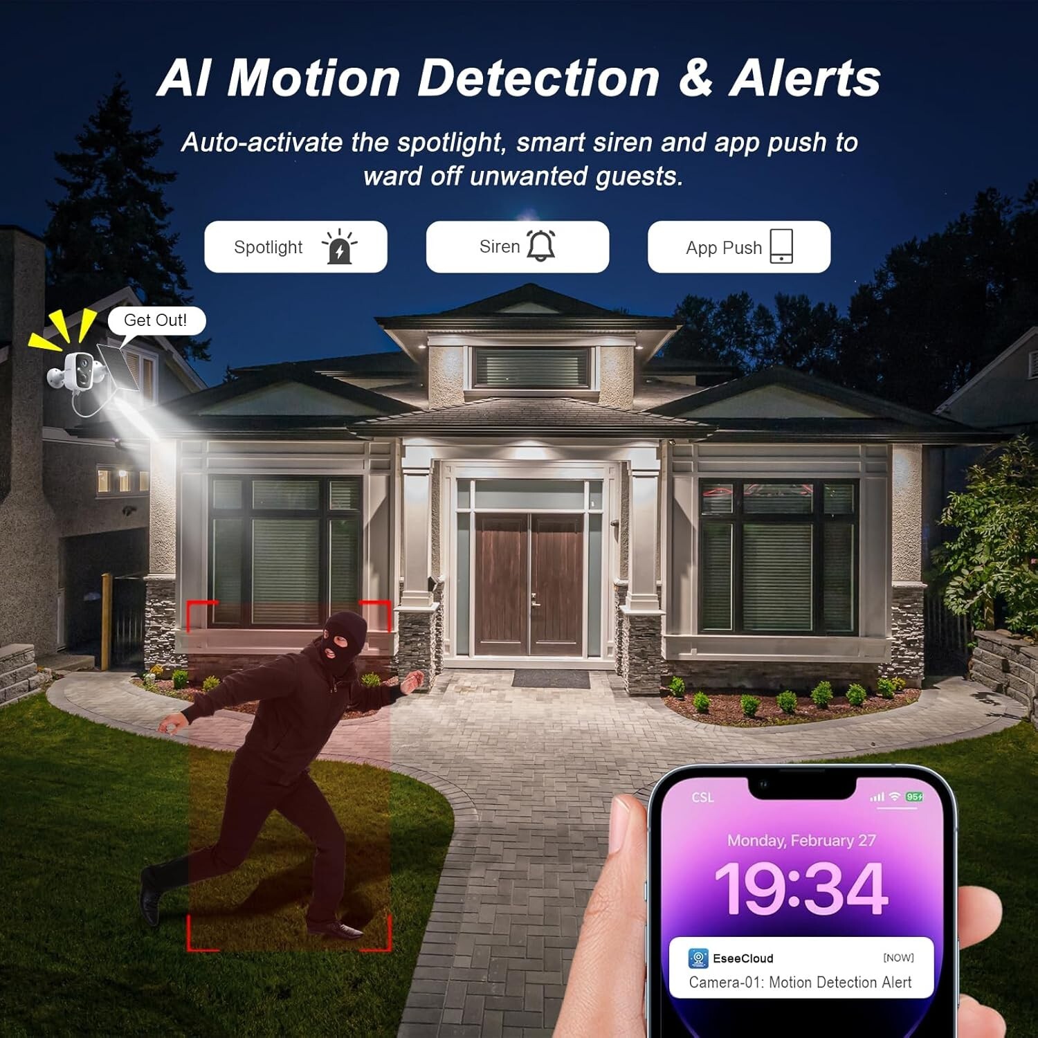 2K 4MP Solar Security Camera Outdoor Home Surveillance PIR 2-Way Talk + 64GB