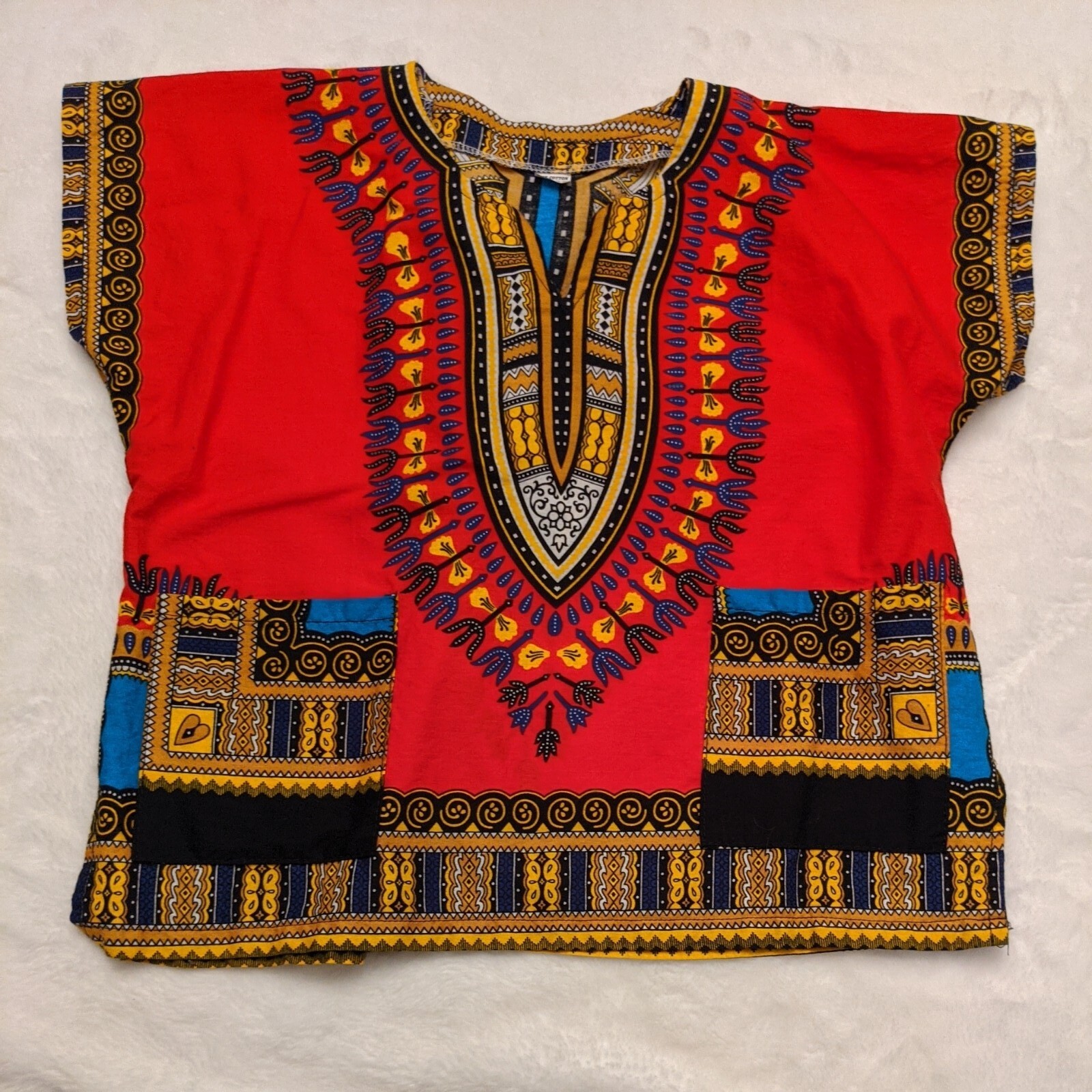 Red African Unisex Dashiki Shirt Size Small  Pockets
