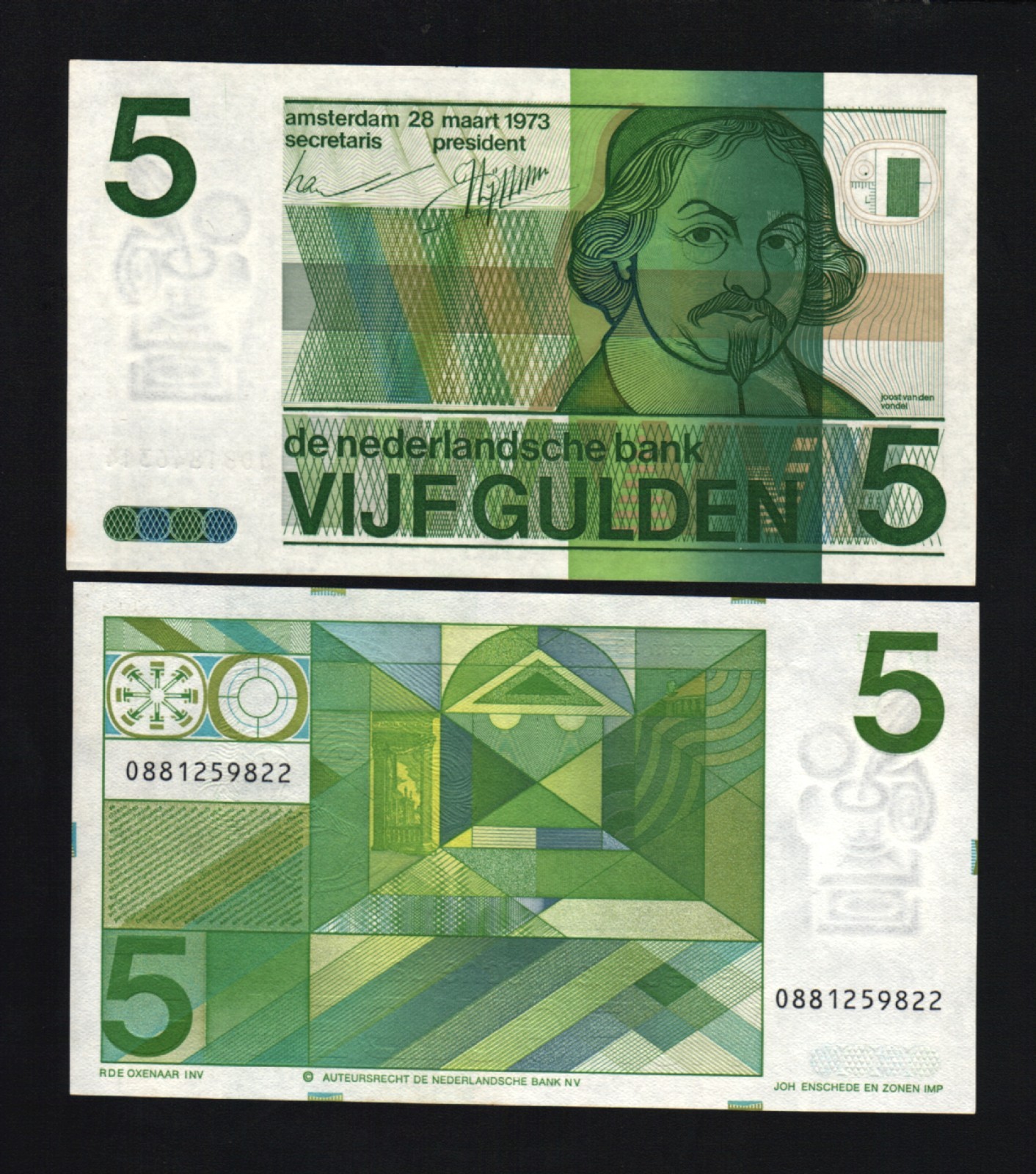 NETHERLANDS 5 GULDEN P-95 1973 x 1 Pcs PRE EURO Used DUTCH MONEY BILL BANK NOTE