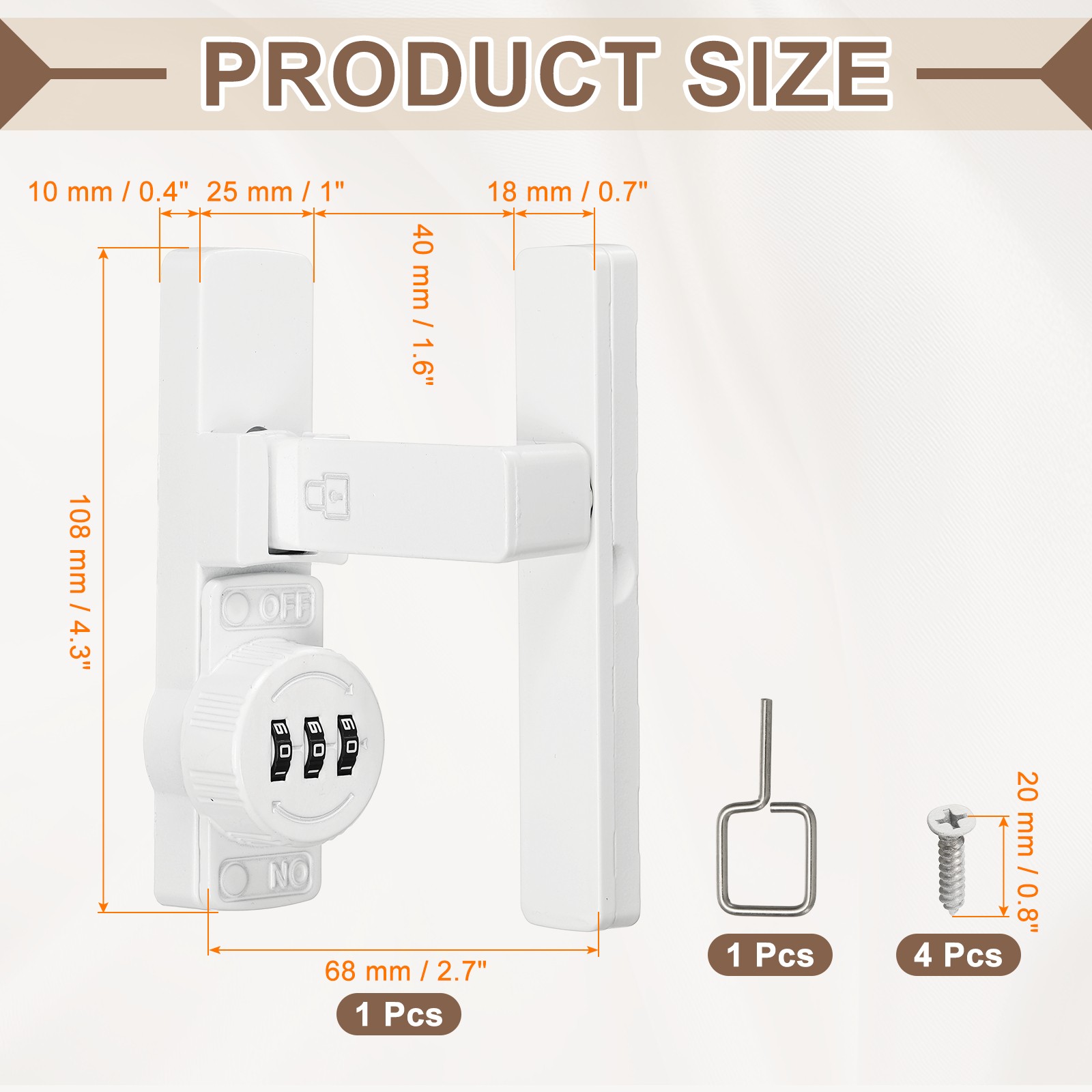 90 Degree Slide Lock with 3 Digit Code for Flip, White