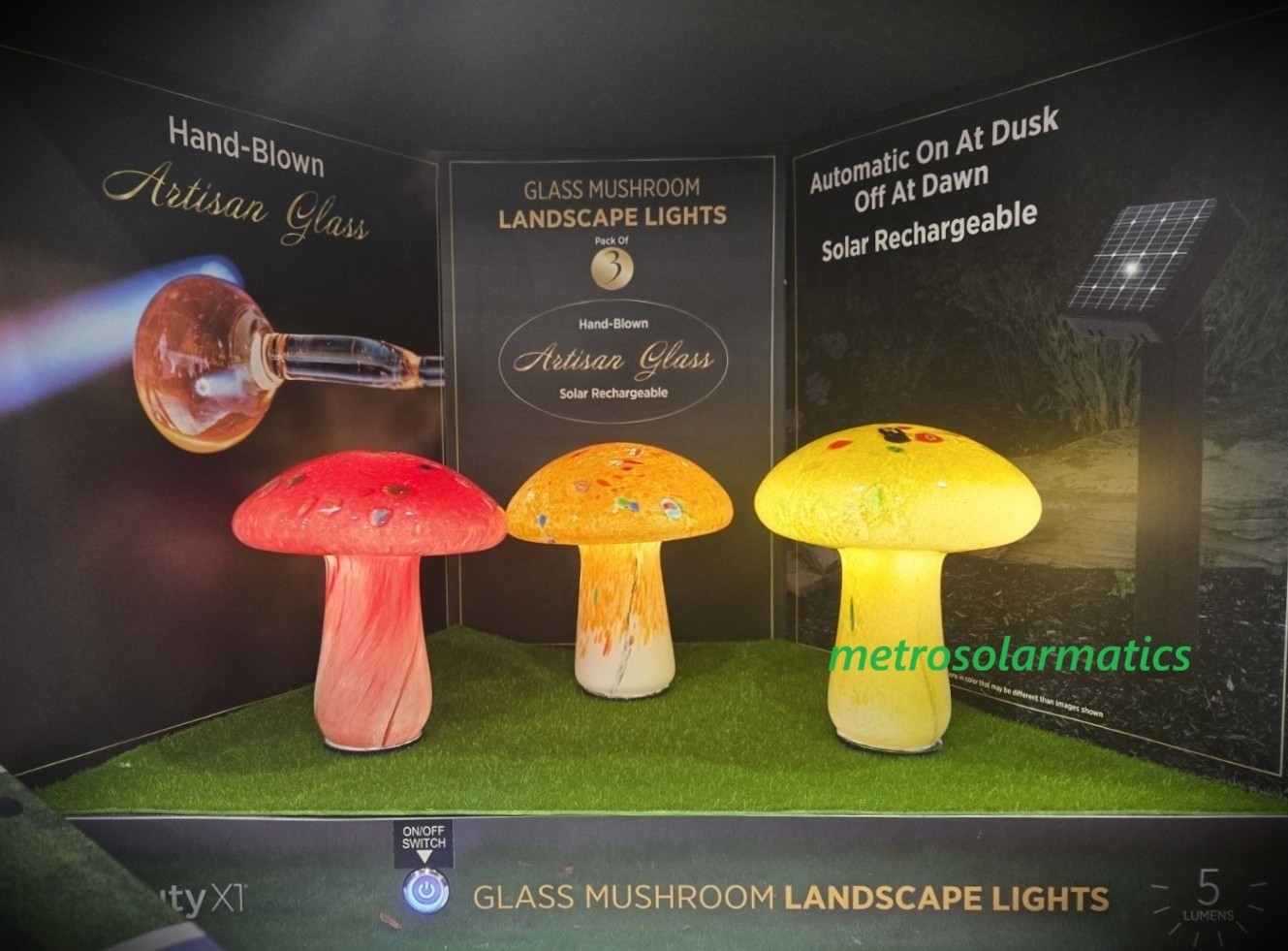 Infinity X1 Solar Glass Mushroom Light Dusk-Dawn, 3-pack