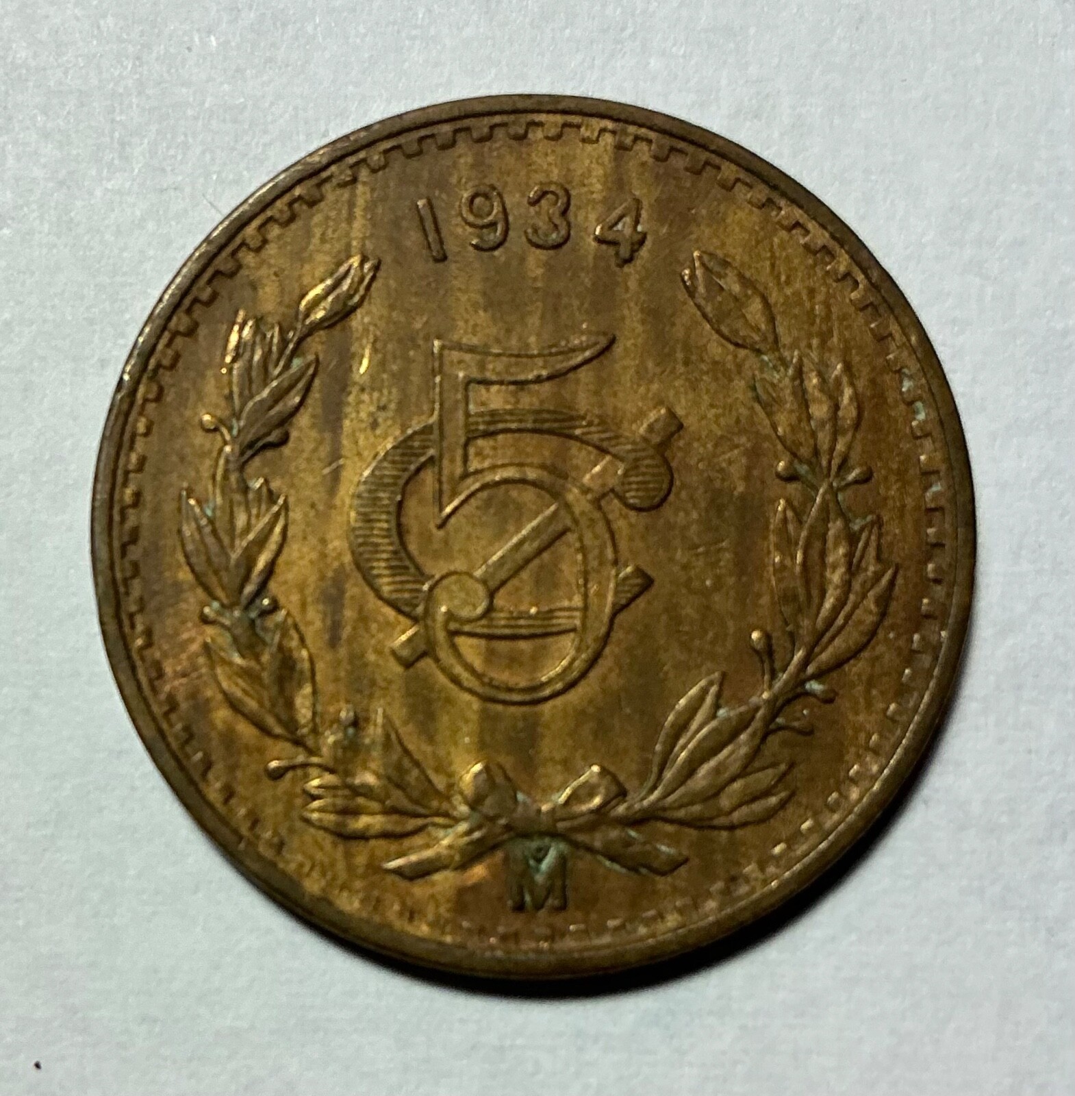 1934  ESTADOS UNIDOS MEXICANOS 5 CENTAVOS COIN EXCELLENT CONDITION