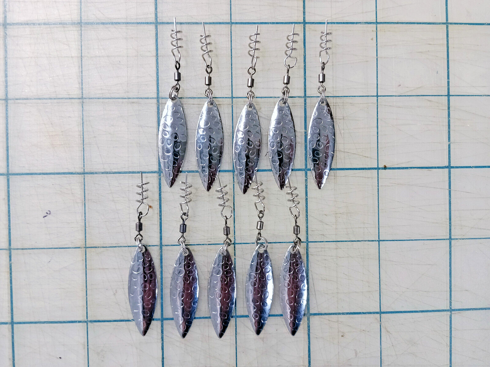 10 Pcs Silver Willow Leaf Hammered Pattern Spinner Blades for Gulp Jerk Shad