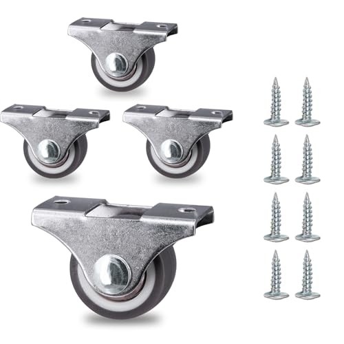 Mini Fixed Casters, Rubber Wheels with Bearings, 130LBS Capacity, 4 1 Inch