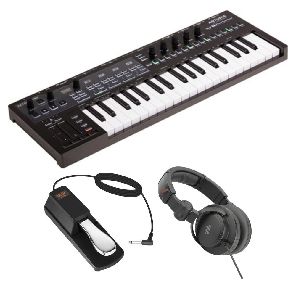 Arturia KeyStep Pro 37key Controller w/ Auray Piano Pedal, Polsen Headphones Kit