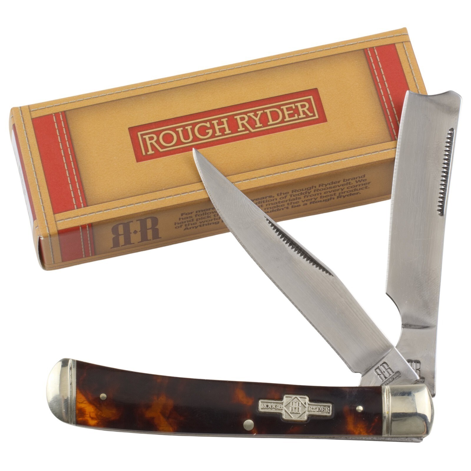Rough Ryder Imitation Tortoise Handles Razor Trapper Pocket Knife RR515 2 Blade