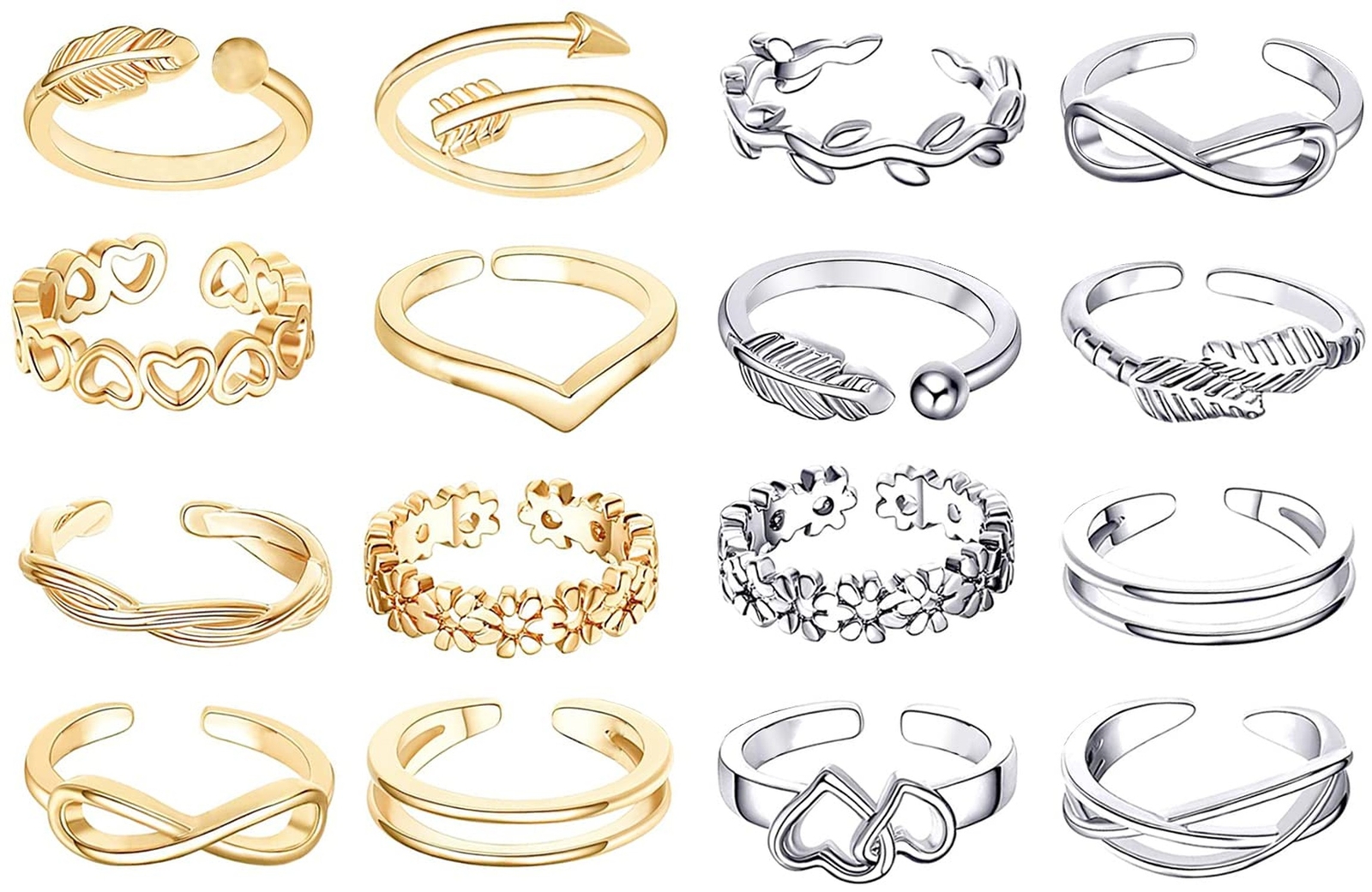 24PCS Toe Rings for Women Adjustable Toe Rings Women