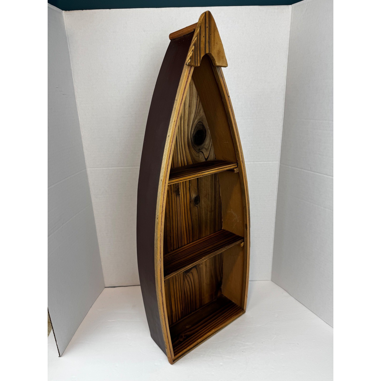 Vintage Wooden Boat Shelf Nautical Canoe Wall Decor 24 Inch Dark Brown Wood