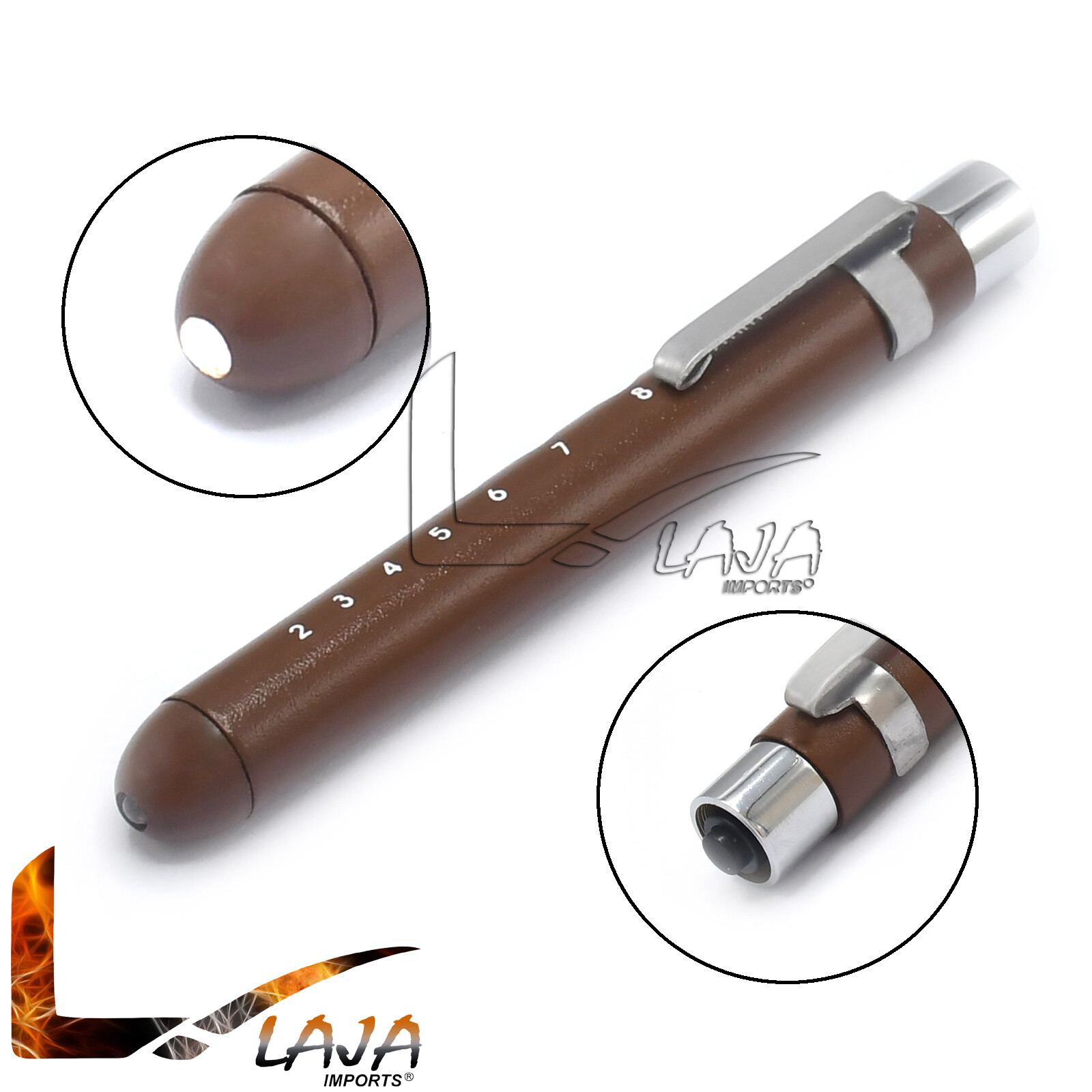 Pen Light W/ Pupil Gauge For Nurses Doctors W/ pocket Clip Light-Brown PL-020
