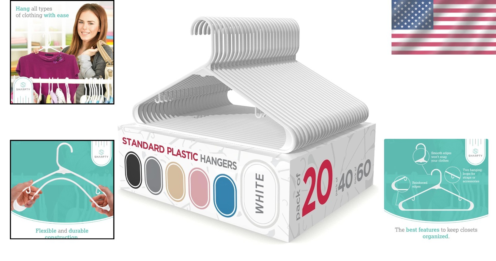 20 Pack Durable White Plastic Hangers - Space-Saving Closet Organization