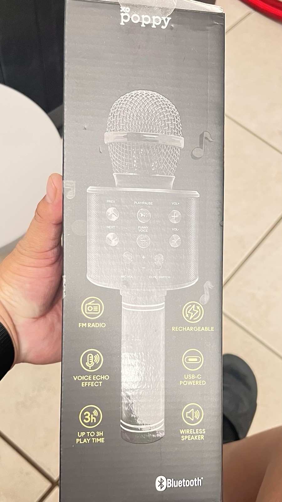 xo poppy Bluetooth Karaoke Wireless Speaker Dual Mic USB-C FM Radio Echo Black