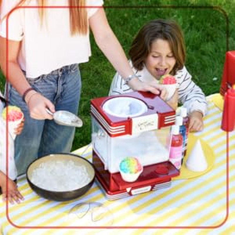 Shaved Ice and Snow Cone Machine, Retro Table-Top Slushy Machine Makes 20 Treats