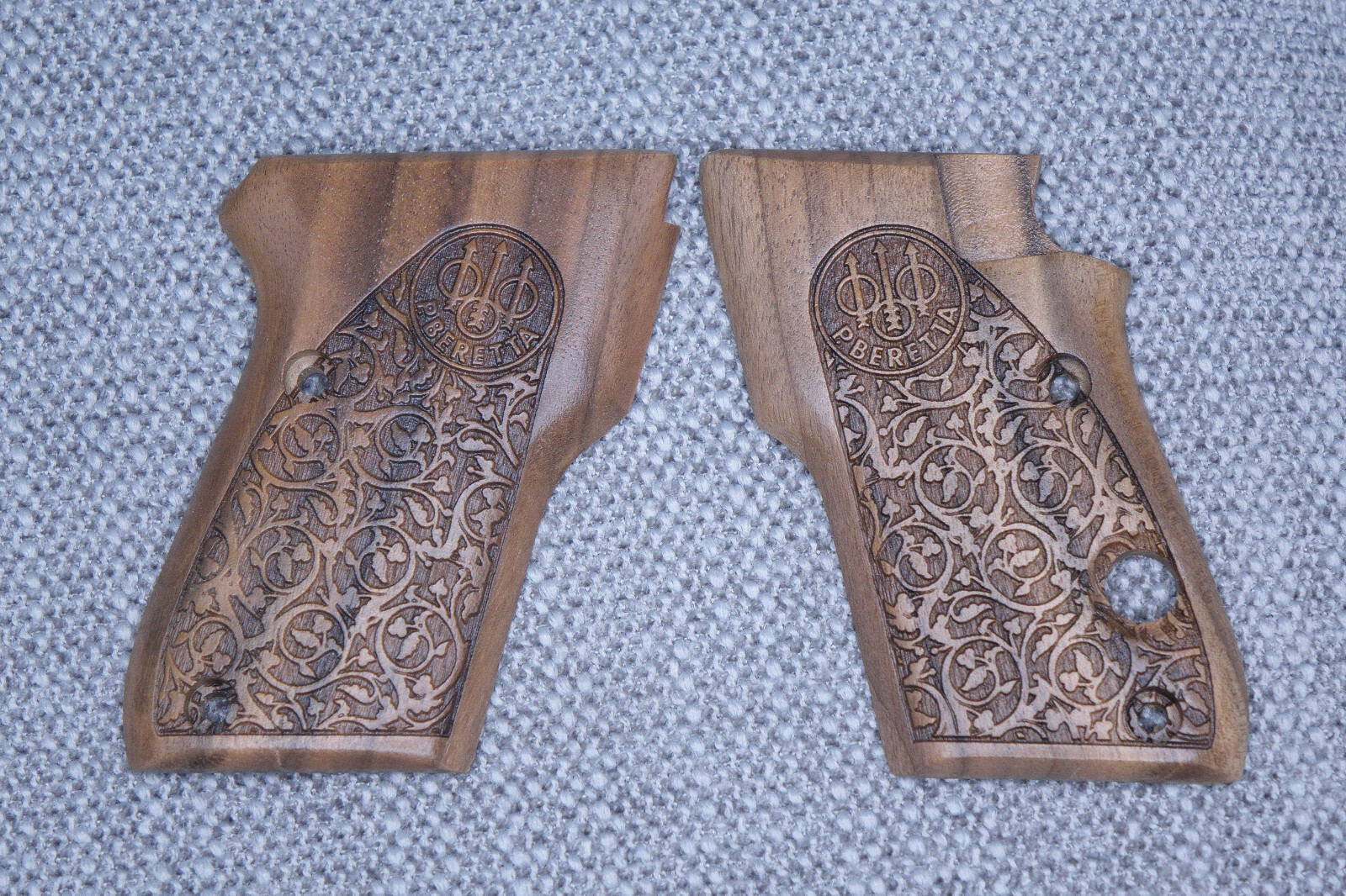 Beretta tomcat walnut wood custom handgun Grips "flora-1 & logo"