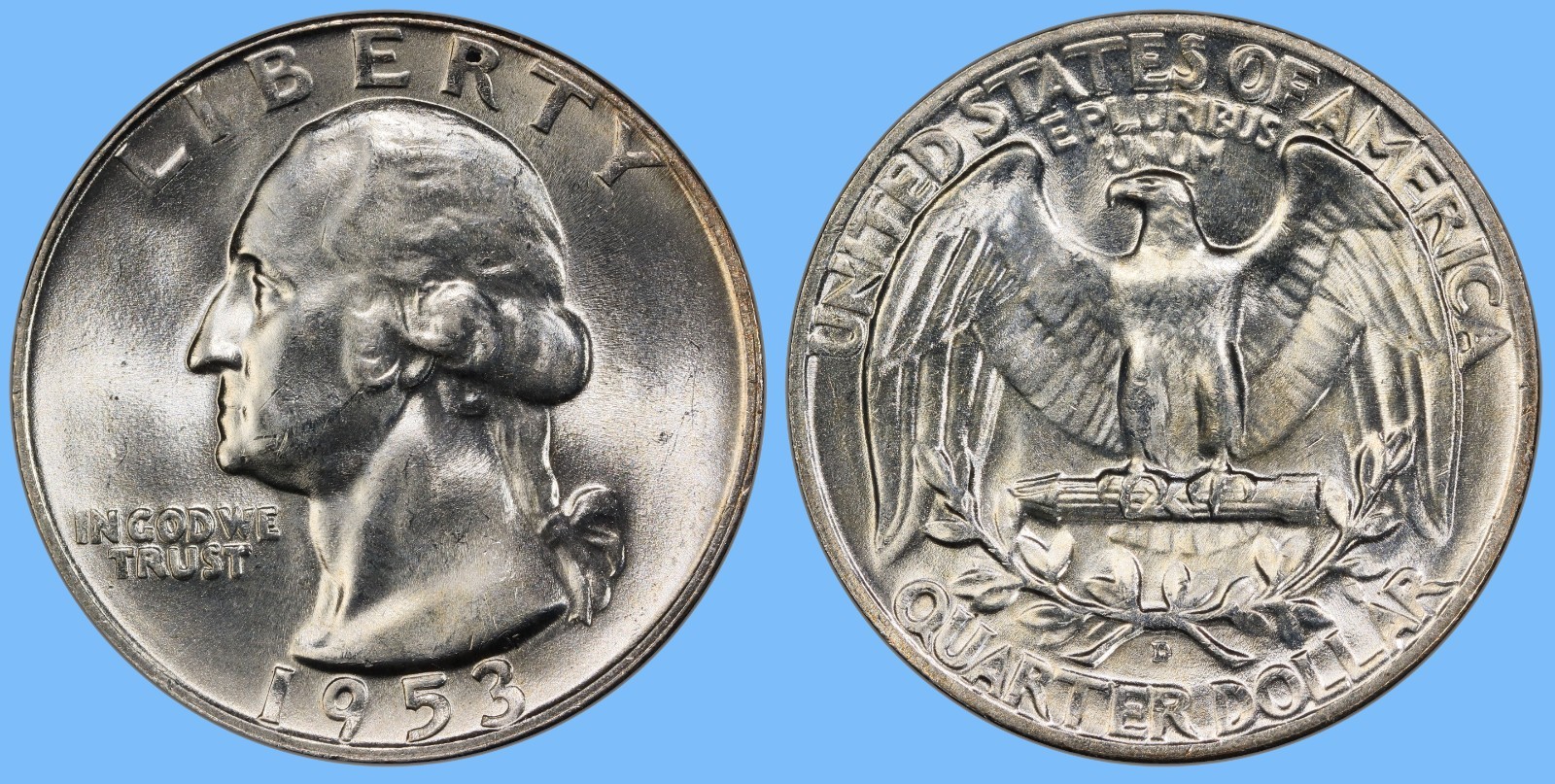 1953 D Washington Quarter ~ BU Uncirculated Mint State ~ 90% Silver 25c US Coin