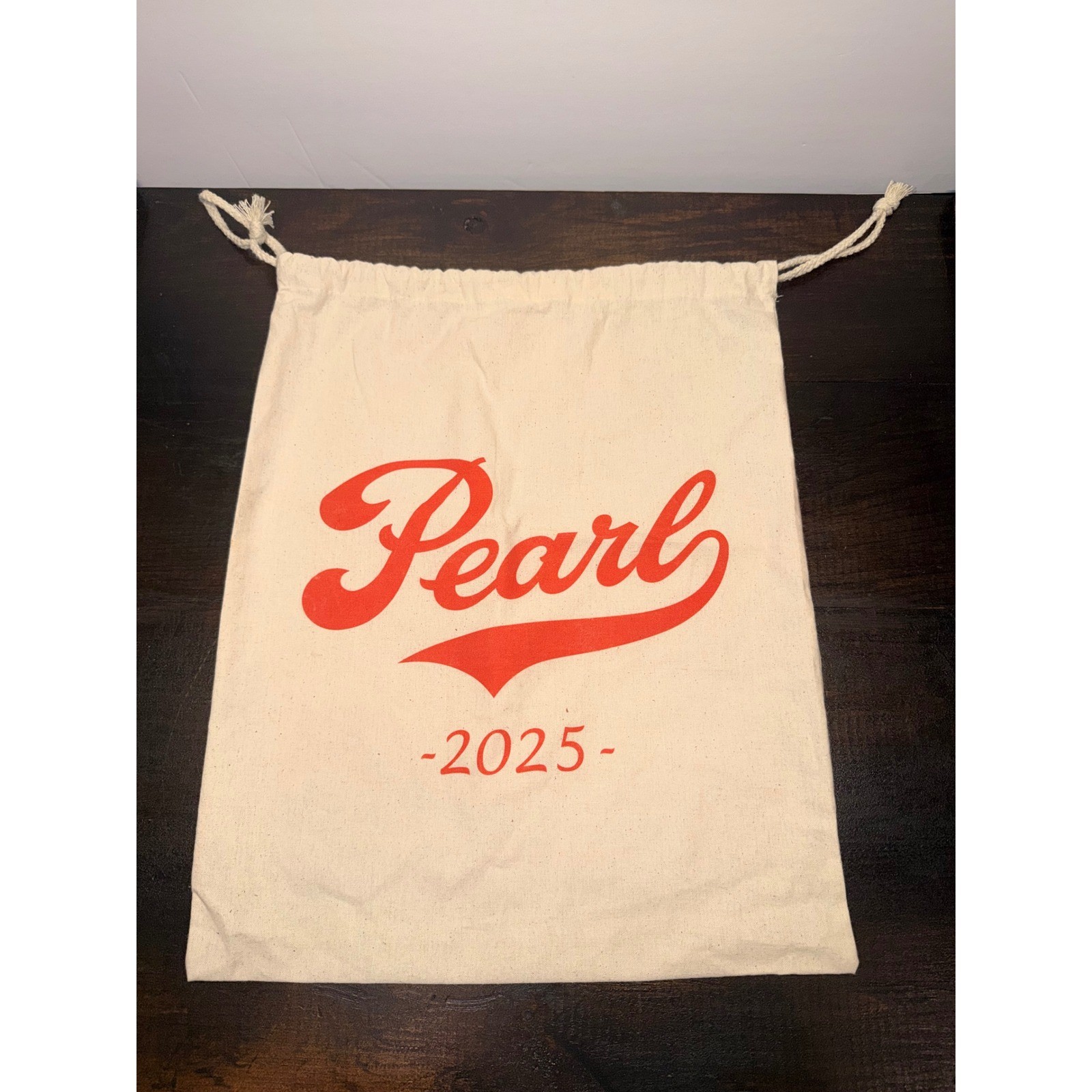 Pearl 2025 Canvas Drawstring Dust Bag Pouch Cream Red Graphic Print Storage Bag