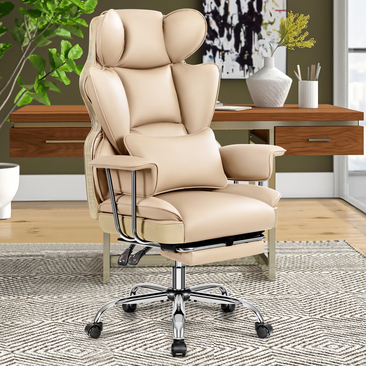 DARK BEIGE - BESTFAIR FAUX LEATHER EXECUTIVE COMPUTER CHAIR
