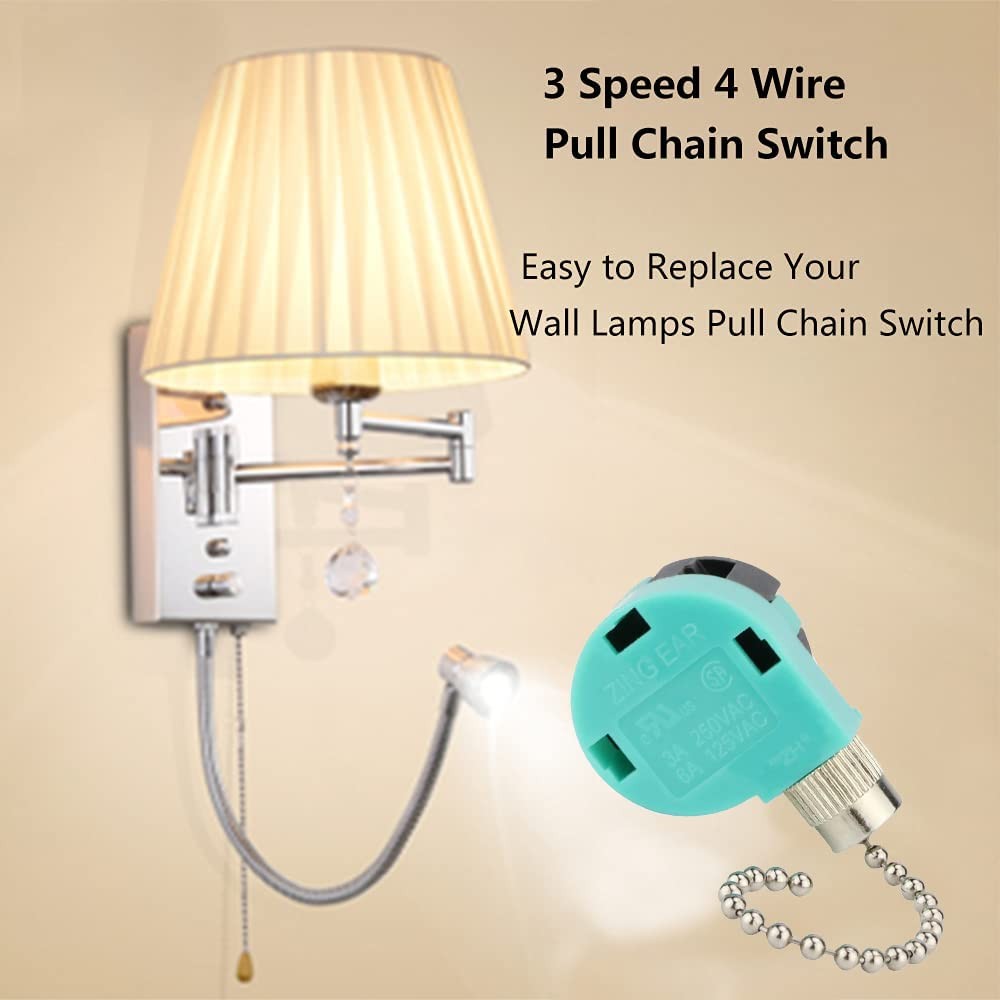Ceiling Fan Switch 3 Speed 4 Wire Zing Ear ZE 268S6 Pull Chain Switch Control...