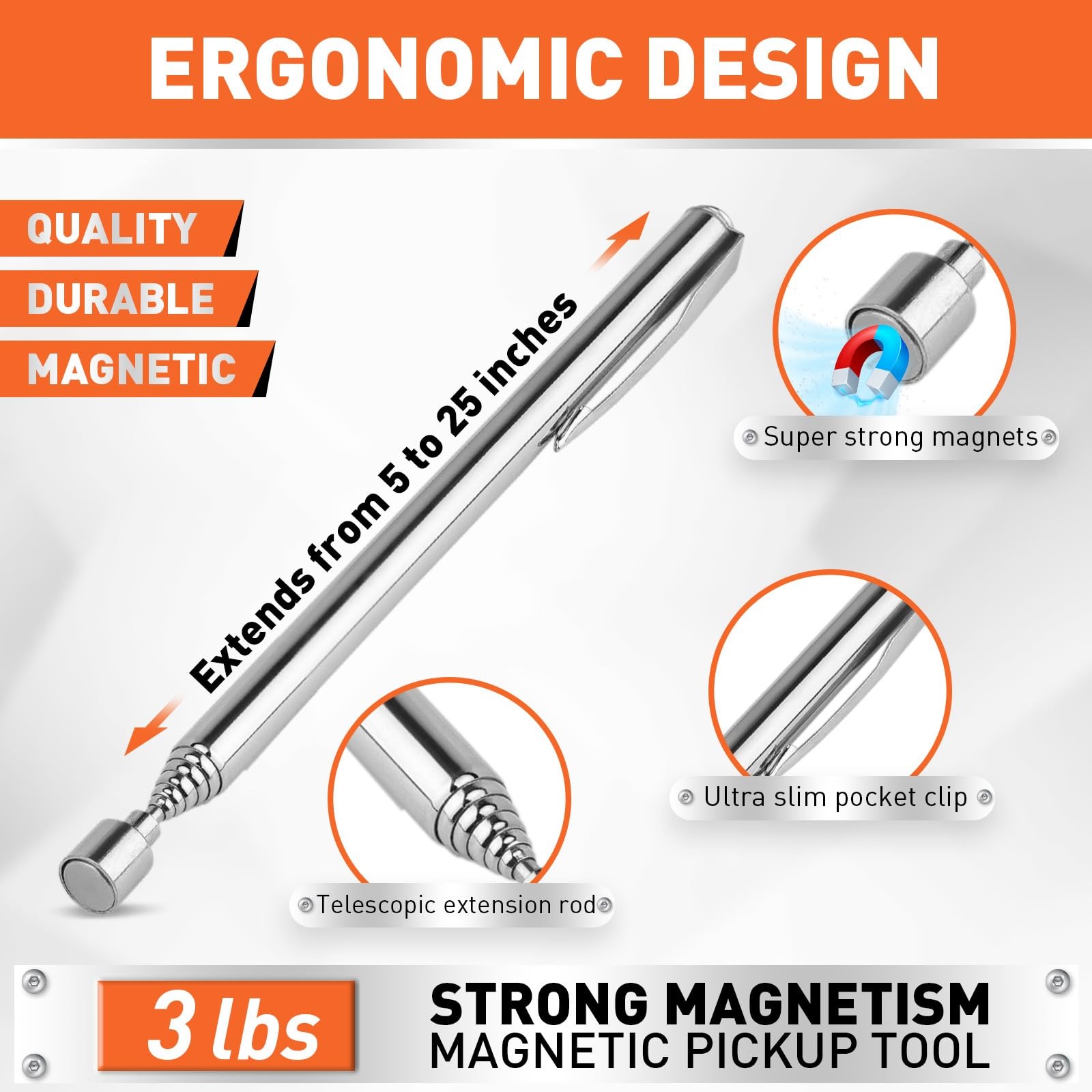 4 PIECE Magnetic Pickup Tools Kit | Extendable Telescoping Magnet Pick Up To...