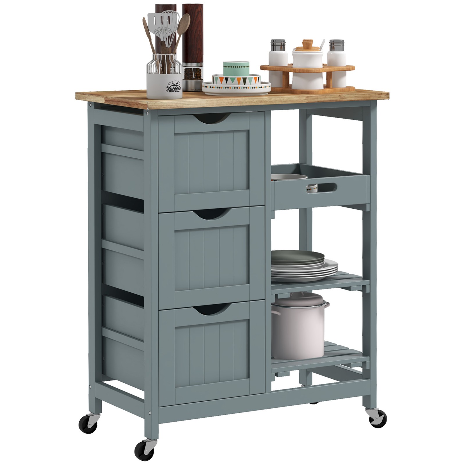 Rolling Kitchen Island Cart, Bar Serving Cart, Compact Trolley on Wheels