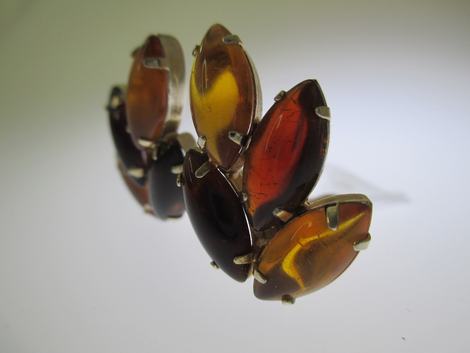 Vintage Rhinestone earrings Amber tones clips unsigned