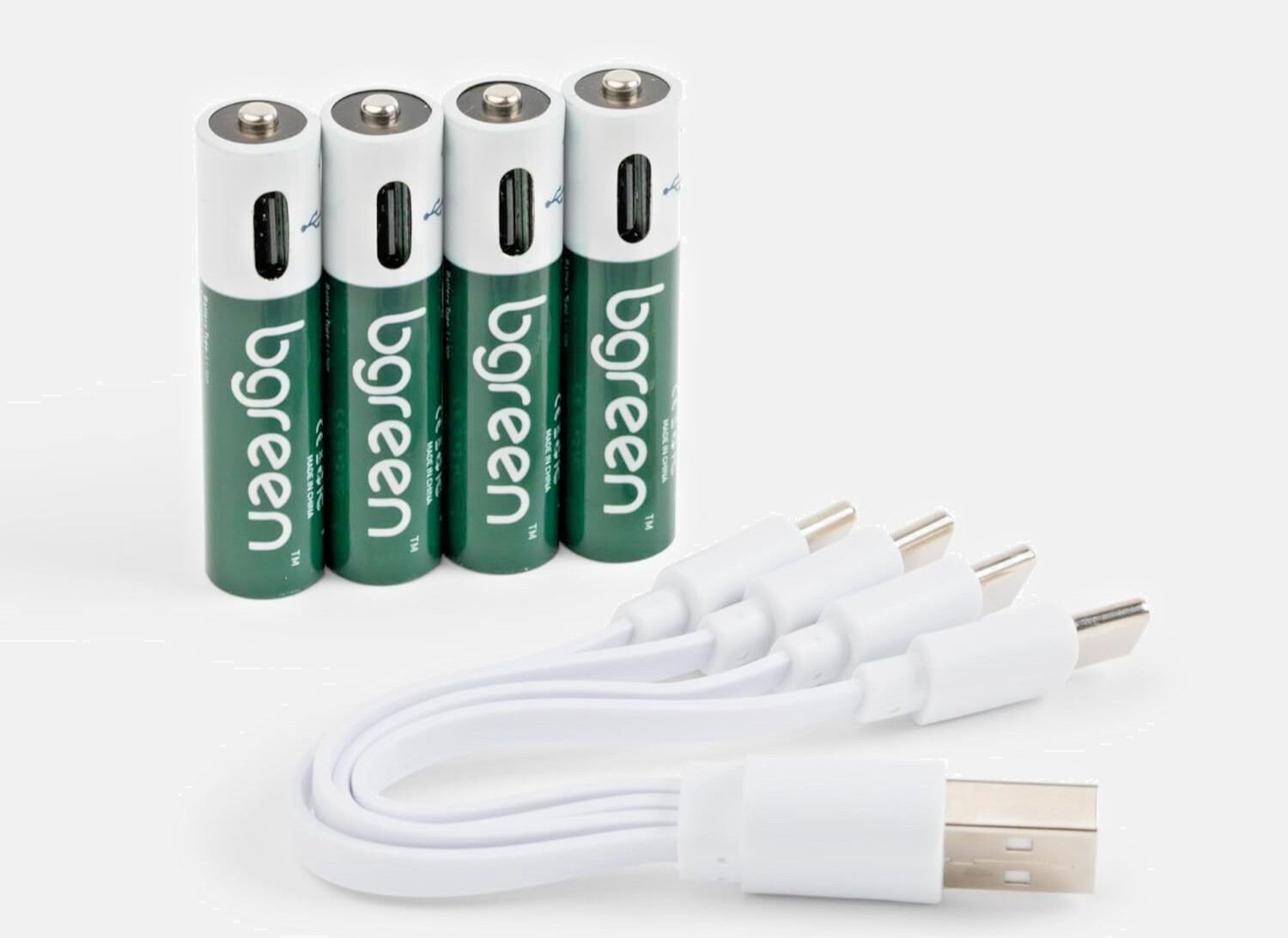 Bgreen USB-C Rechargeable AAA Batteries 900mAh – 4PC with 4-in-1 Charging Cable