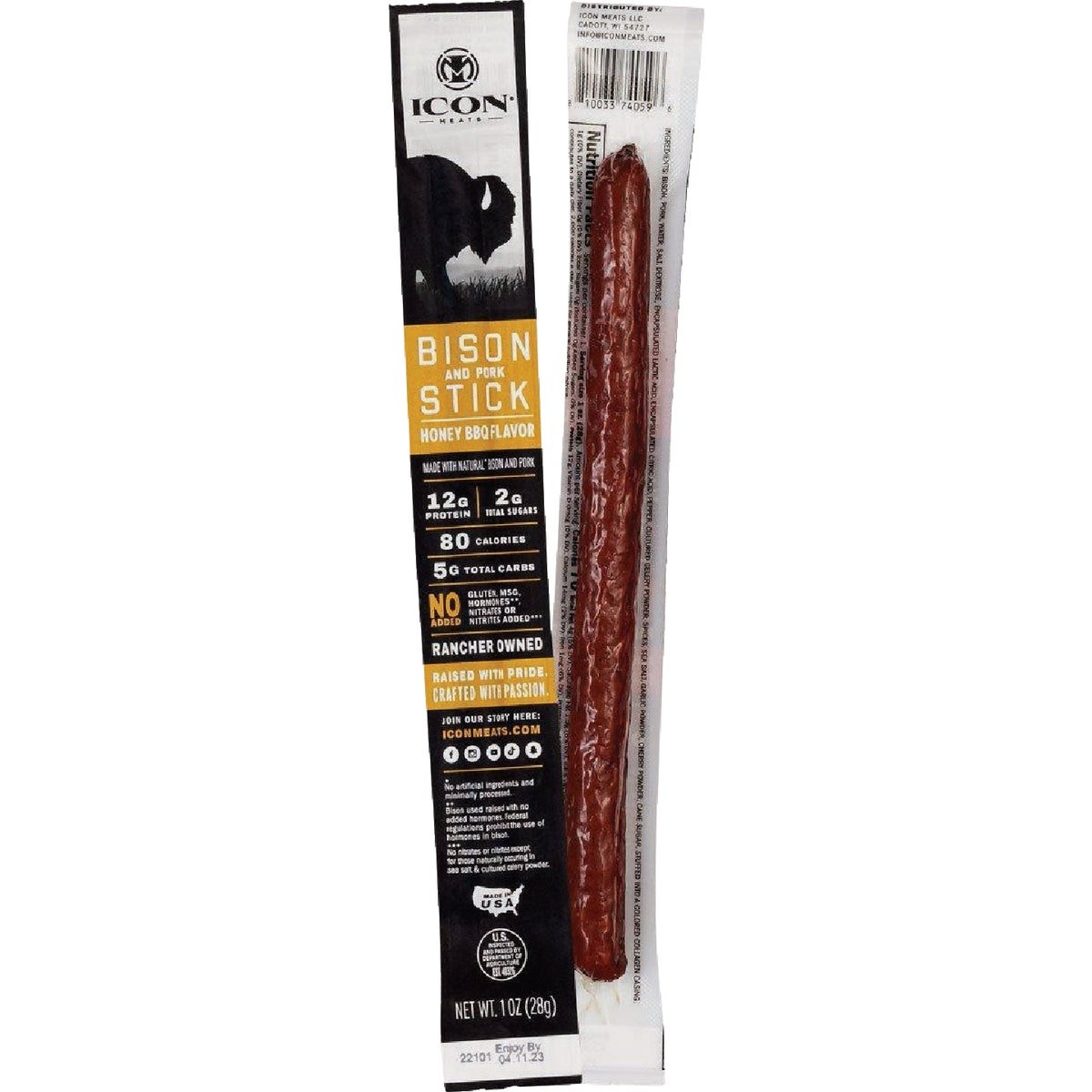 Icon 1 Oz. Honey BBQ Bison Stick Jerky 74061 Pack of 24 Icon 74061